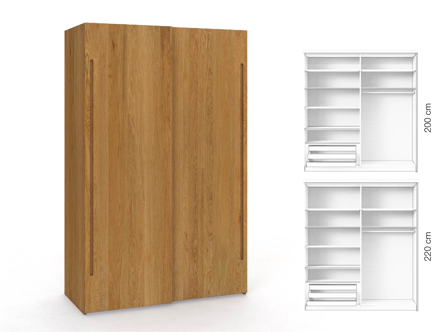 Eichenschrank „Ludwig", 2-türig, Höhe 220 cm, Inneneinrichtung: D, Griff C