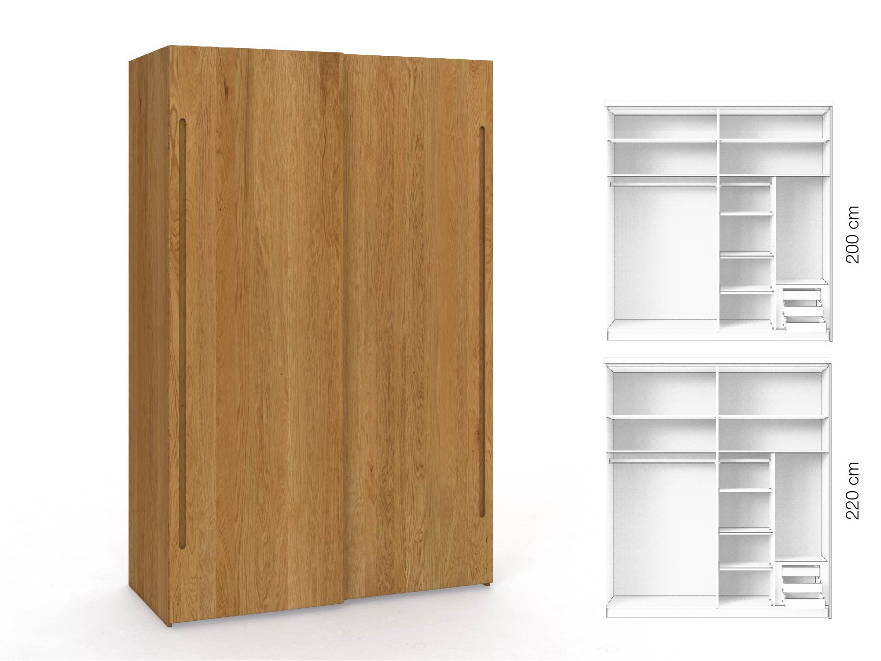 Eichenschrank „Ludwig", 2-türig, Höhe 220 cm, Inneneinrichtung: C, Griff C