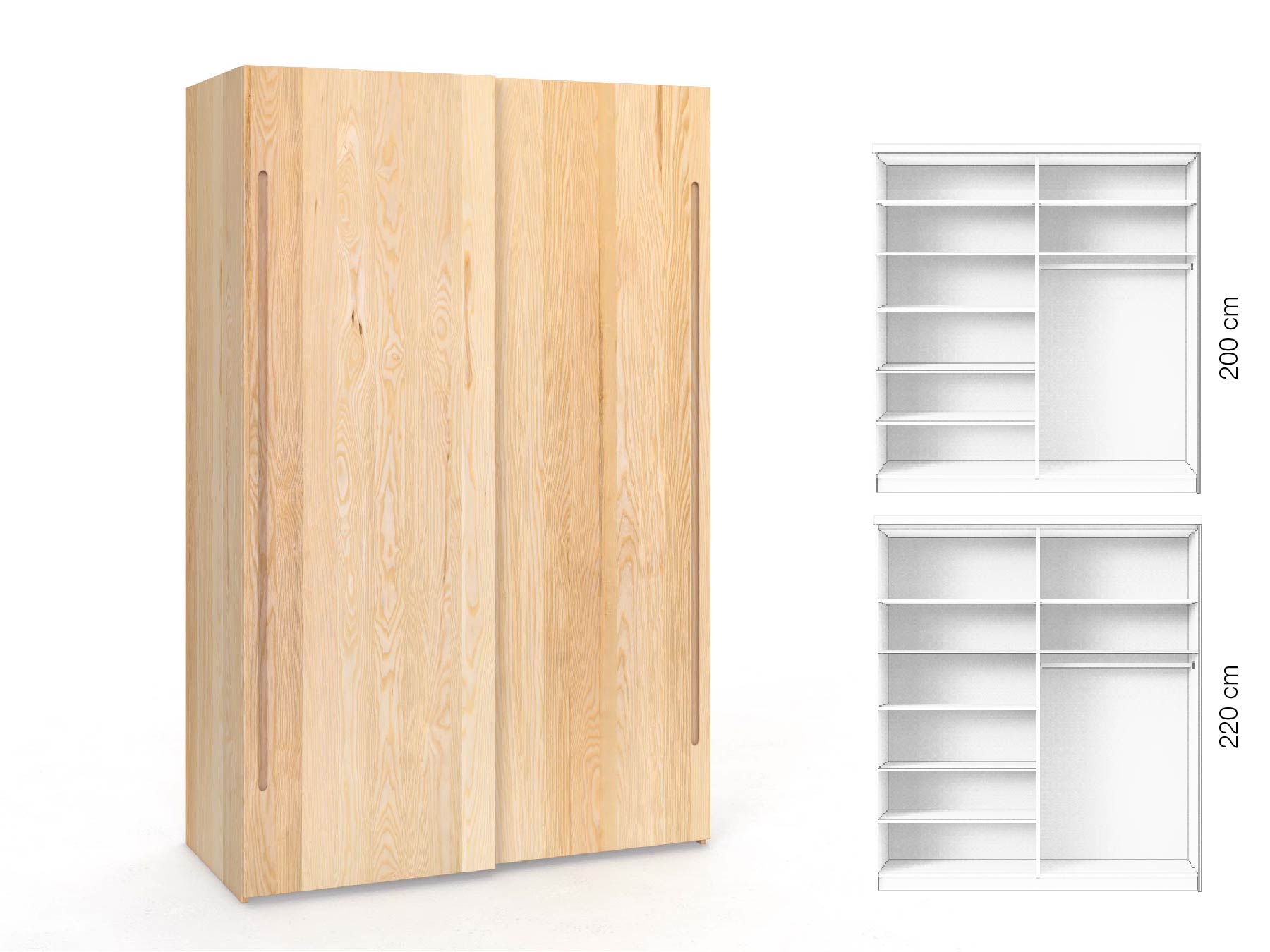 Eschenschrank „Ludwig", 2-türig, Höhe 220 cm, Inneneinrichtung: B, Griff C