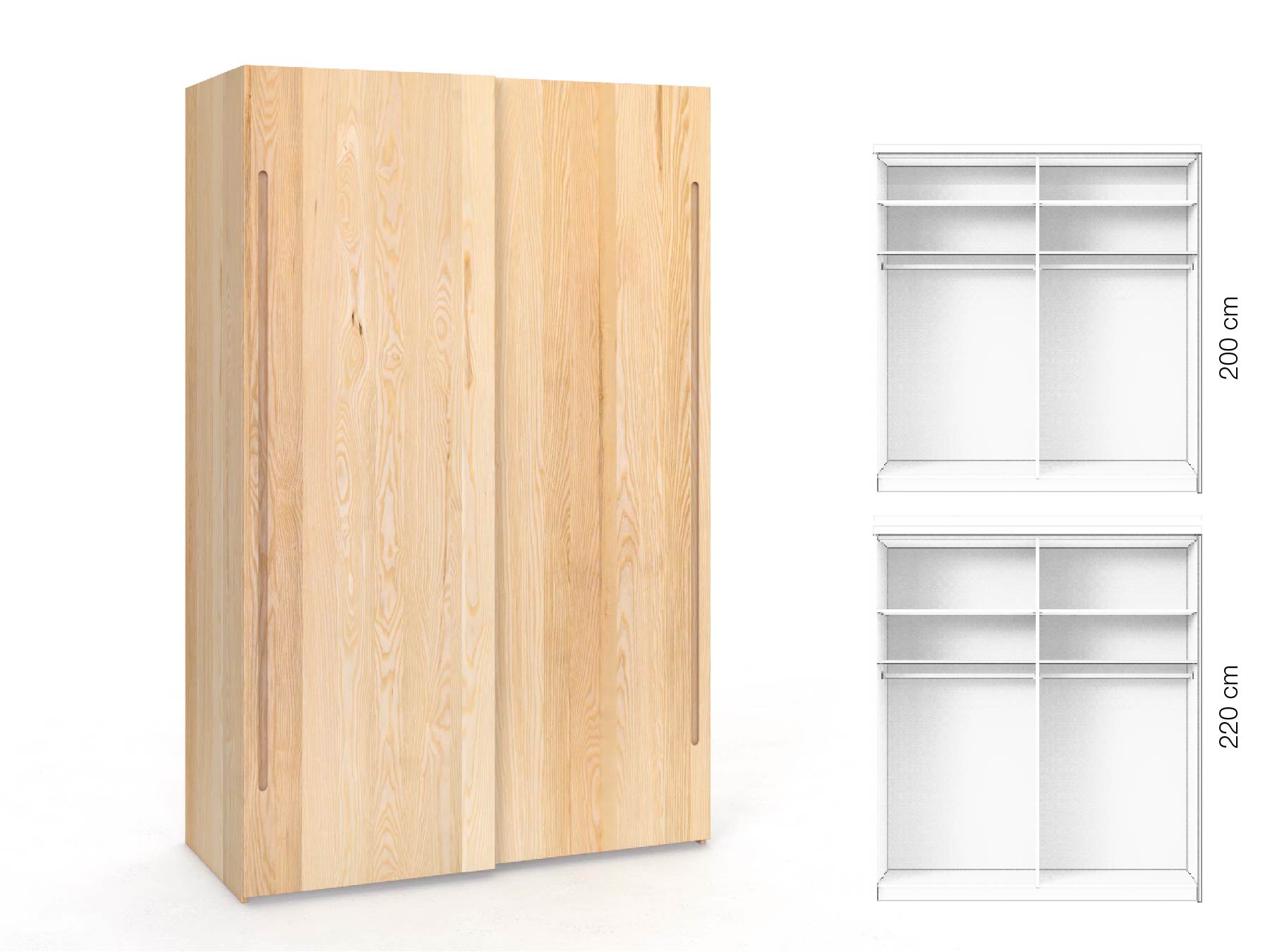 Eschenschrank „Ludwig", 2-türig, Höhe 220 cm, Inneneinrichtung: A, Griff C