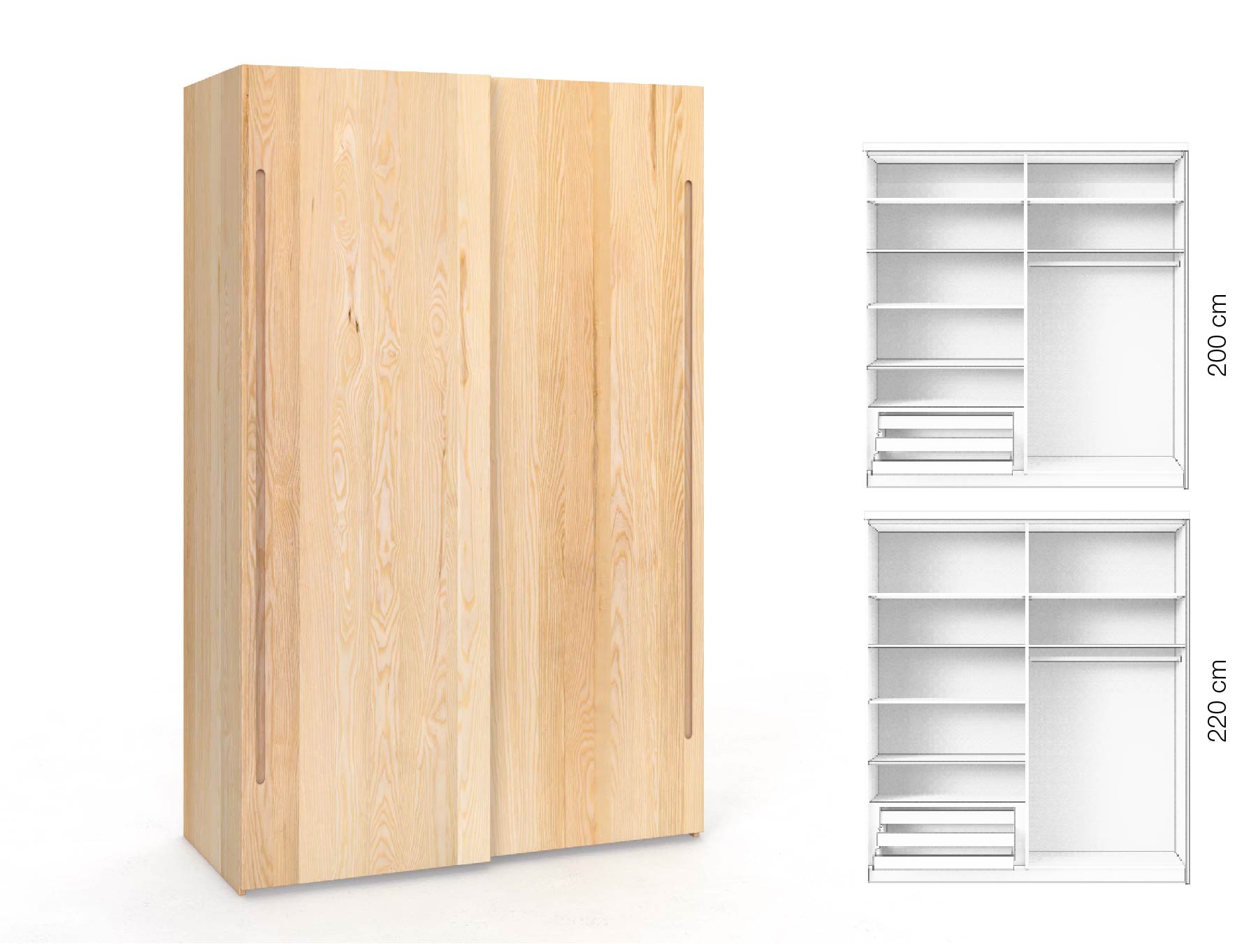 Eschenschrank „Ludwig", 2-türig, Höhe 220 cm, Inneneinrichtung: D, Griff C