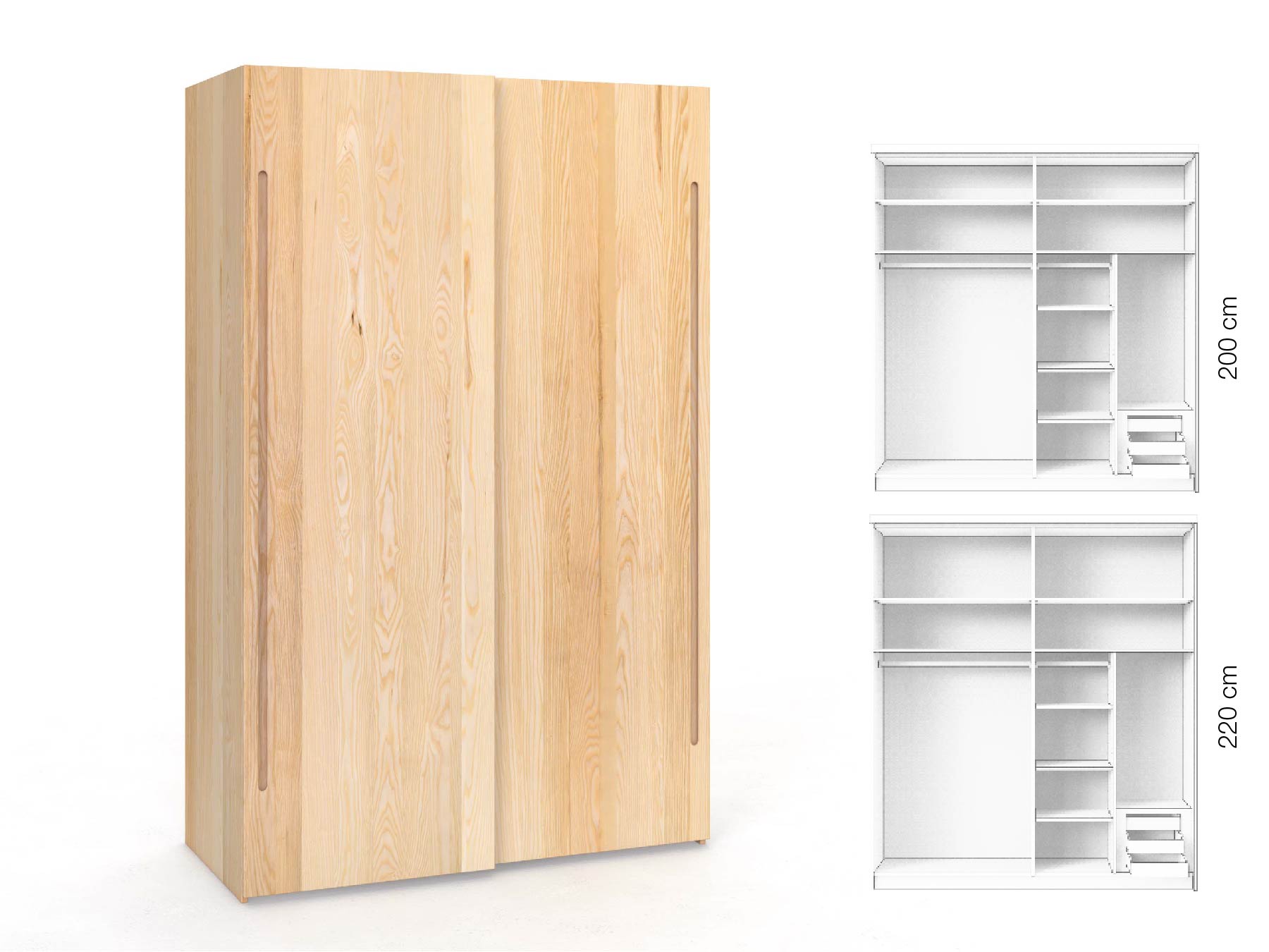 Eschenschrank „Ludwig", 2-türig, Höhe 220 cm, Inneneinrichtung: C, Griff C