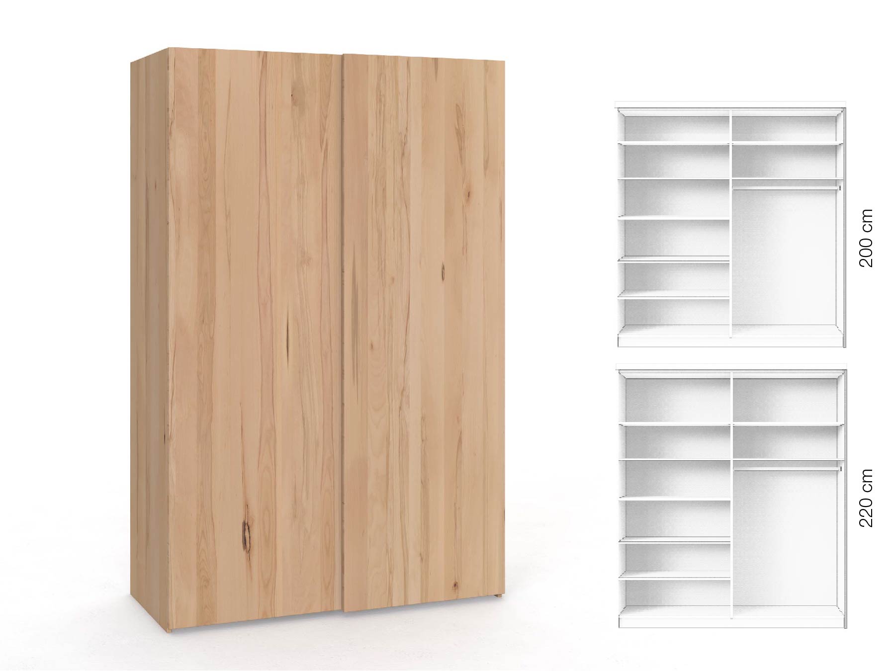 Buchenschrank „Ludwig", 2-türig, Höhe 220 cm, Inneneinrichtung: B, Grifflos