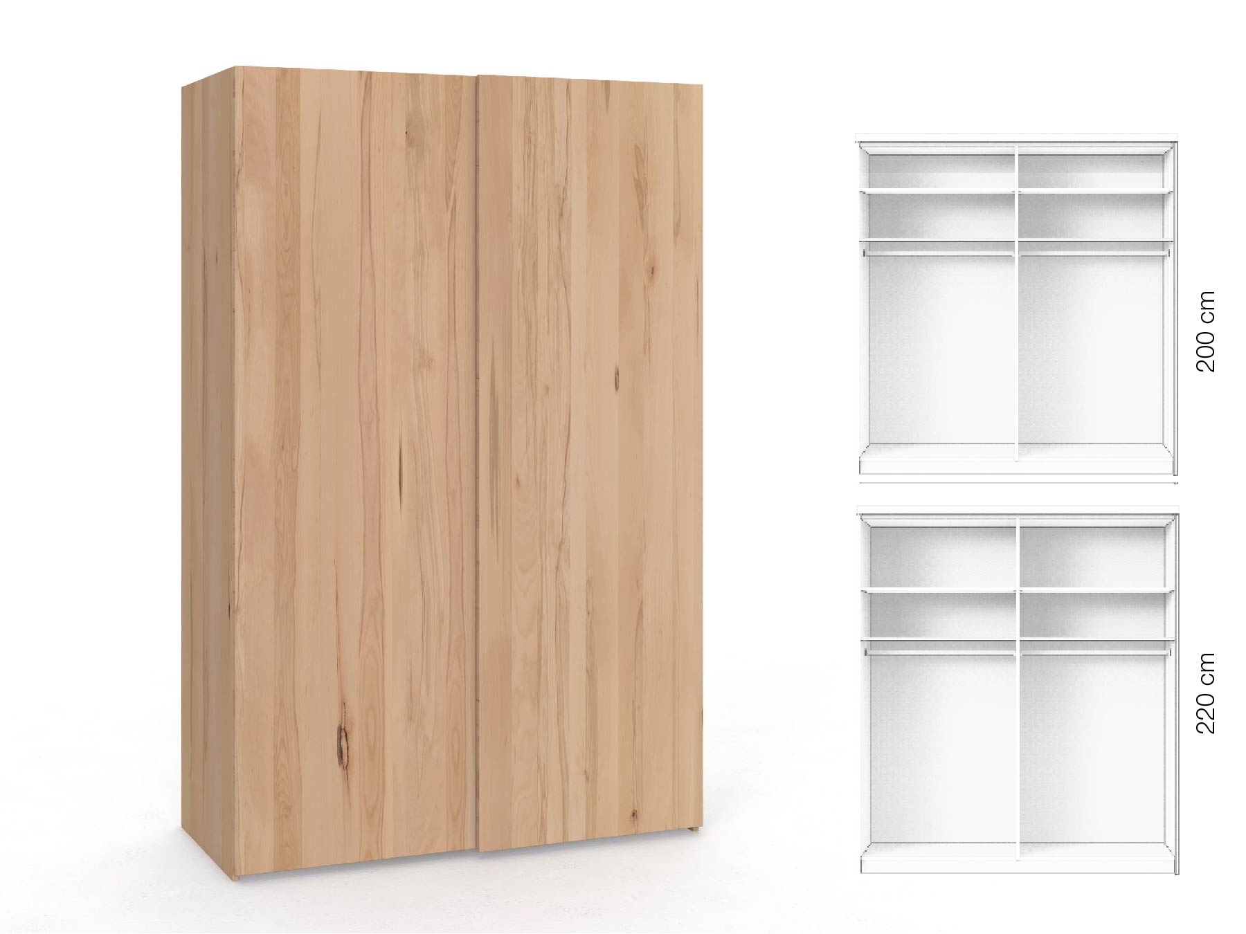 Buchenschrank „Ludwig", 2-türig, Höhe 220 cm, Inneneinrichtung: A, Grifflos