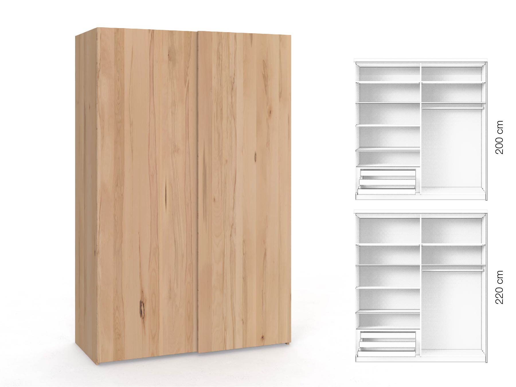 Buchenschrank „Ludwig", 2-türig, Höhe 220 cm, Inneneinrichtung: D, Grifflos