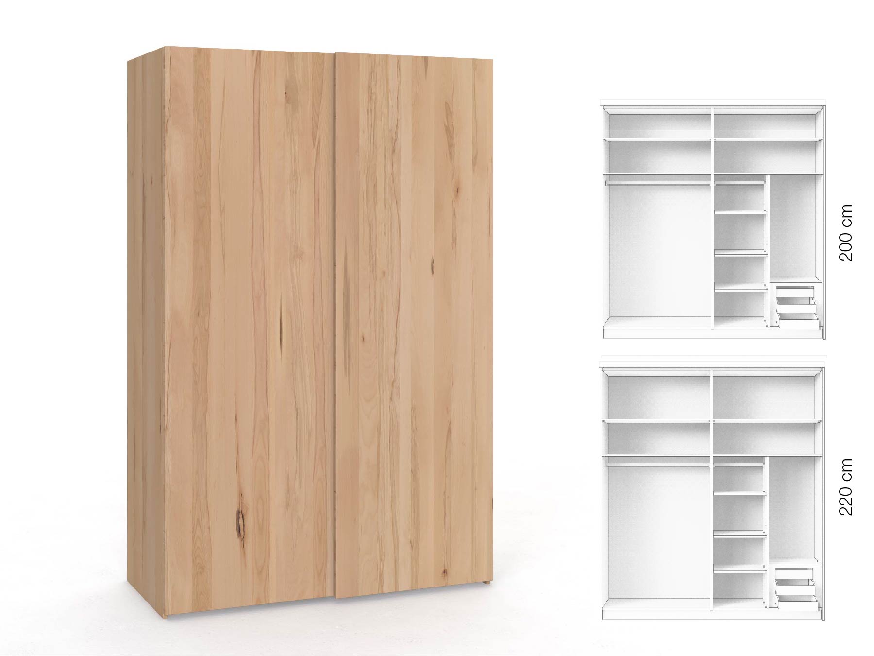 Buchenschrank „Ludwig", 2-türig, Höhe 220 cm, Inneneinrichtung: C, Grifflos