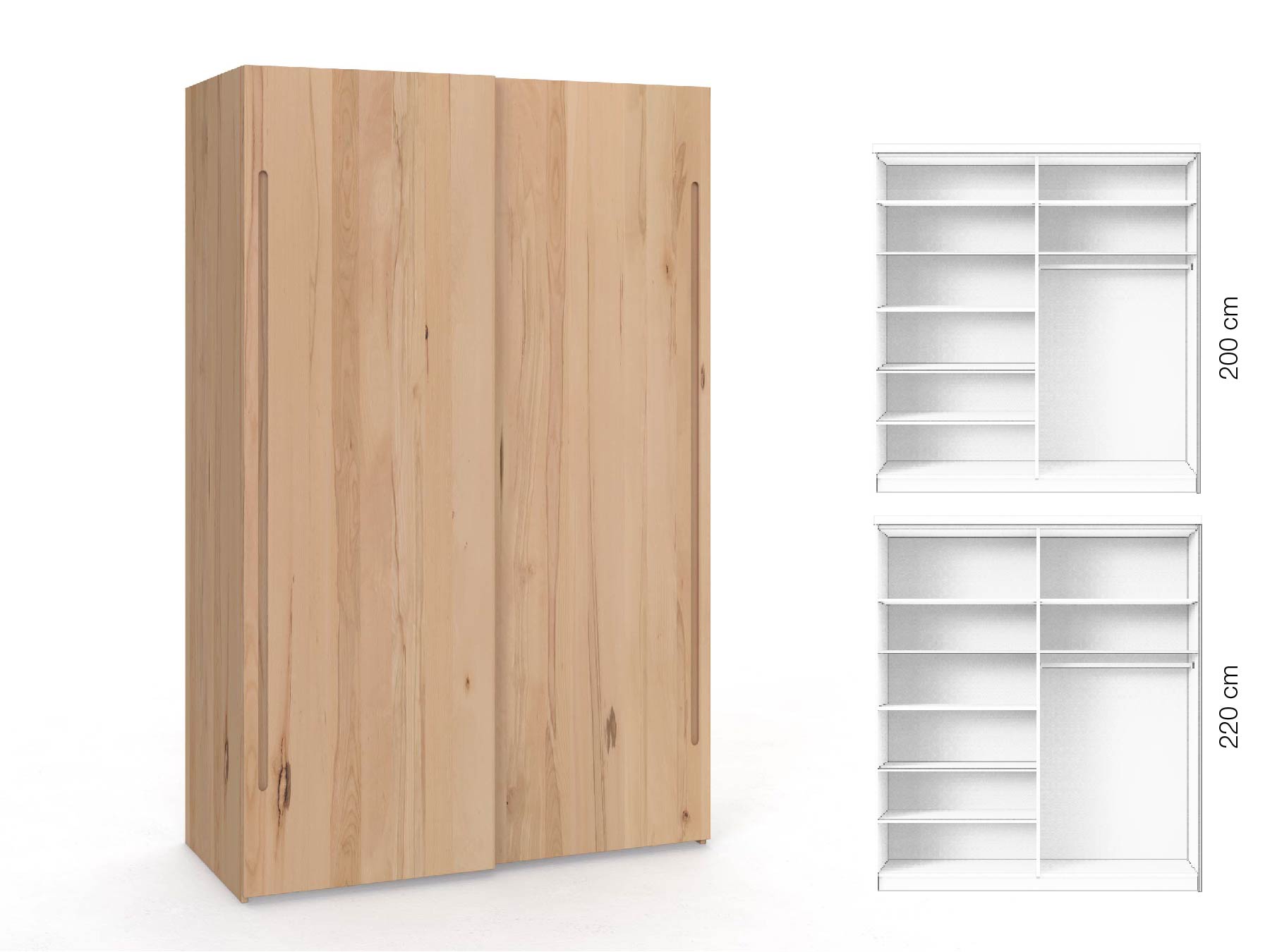 Buchenschrank „Ludwig", 2-türig, Höhe 220 cm, Inneneinrichtung: B, Griff C