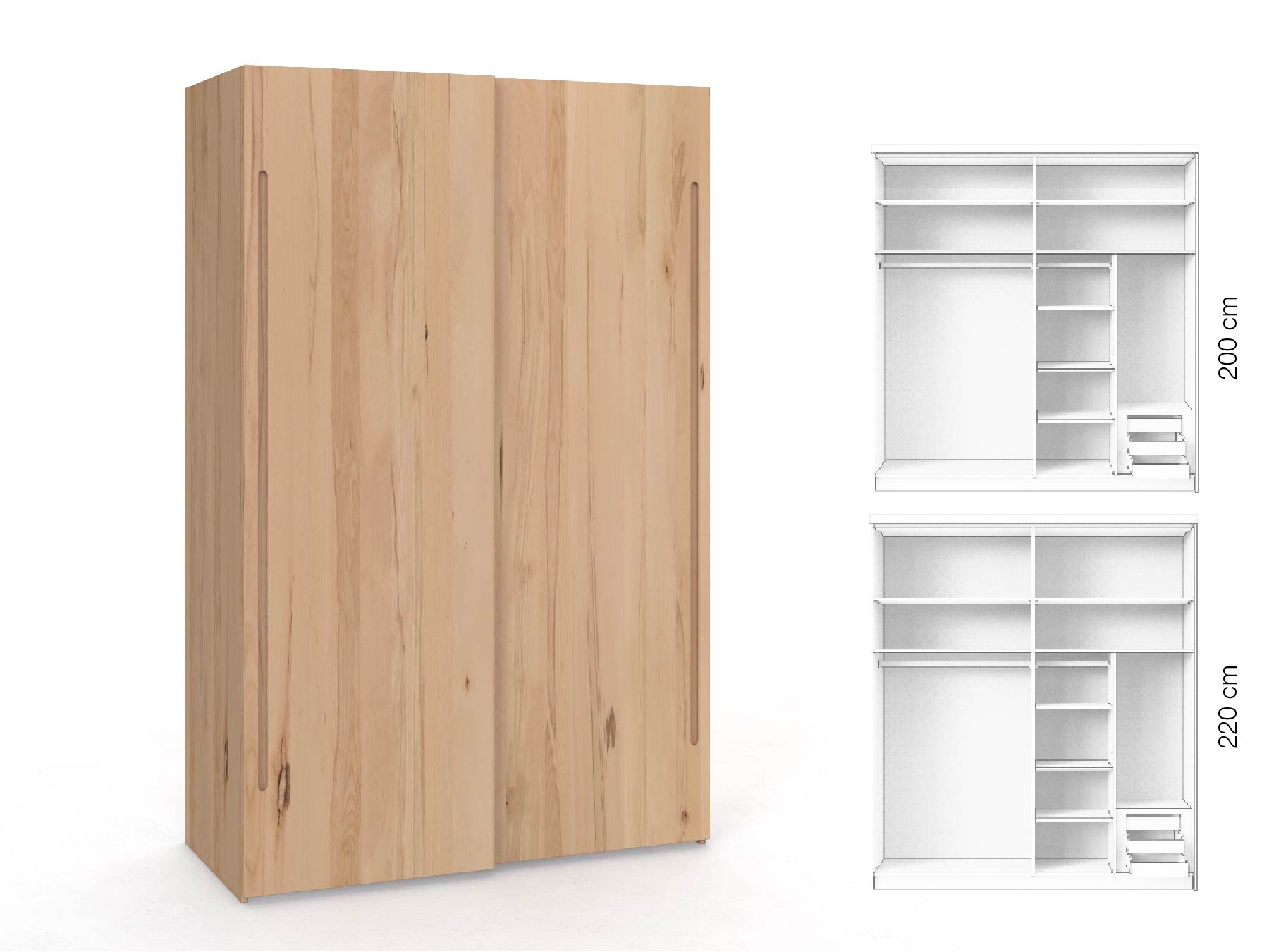 Buchenschrank „Ludwig", 2-türig, Höhe 220 cm, Inneneinrichtung: C, Griff C