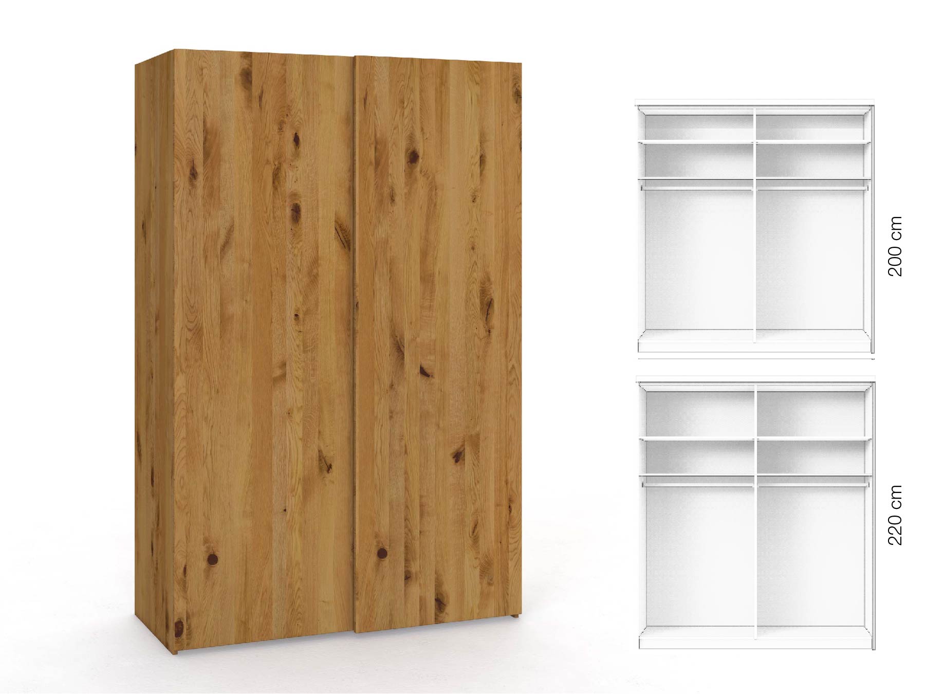 Wildeichenschrank „Ludwig", 2-türig, Höhe 220 cm, Inneneinrichtung: A, Grifflos