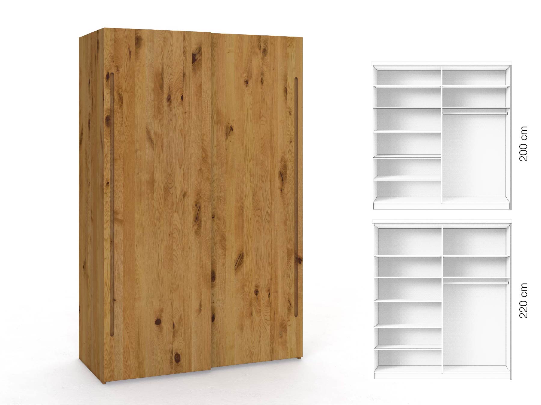 Wildeichenschrank „Ludwig", 2-türig, Höhe 220 cm, Inneneinrichtung: B, Griff C
