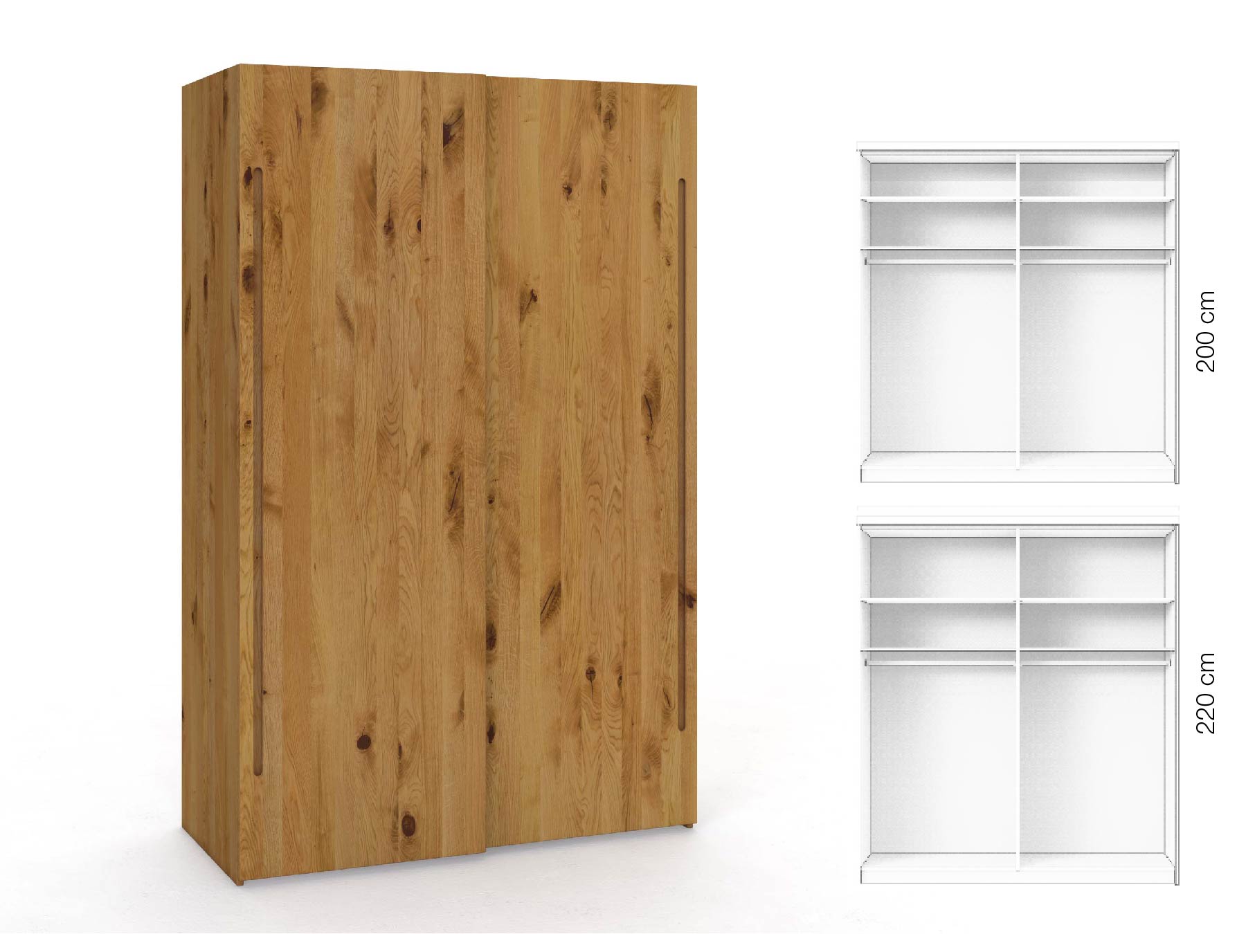 Wildeichenschrank „Ludwig", 2-türig, Höhe 220 cm, Inneneinrichtung: A, Griff C