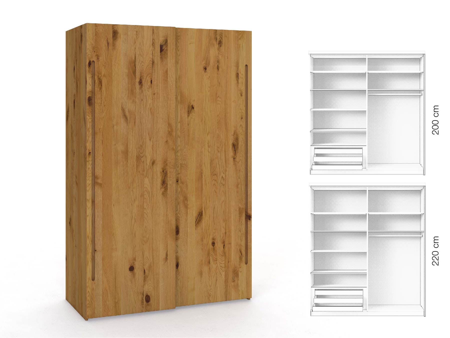 Wildeichenschrank „Ludwig", 2-türig, Höhe 220 cm, Inneneinrichtung: D, Griff C