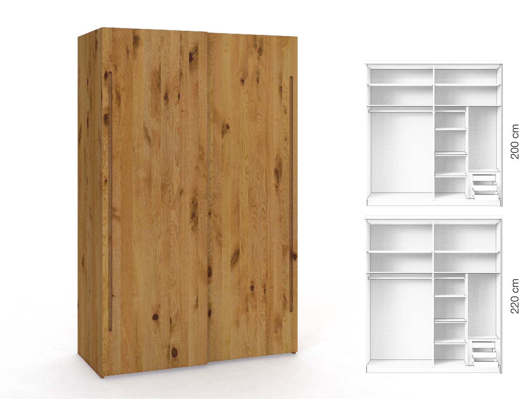 Wildeichenschrank „Ludwig", 2-türig, Höhe 220 cm, Inneneinrichtung: C, Griff C