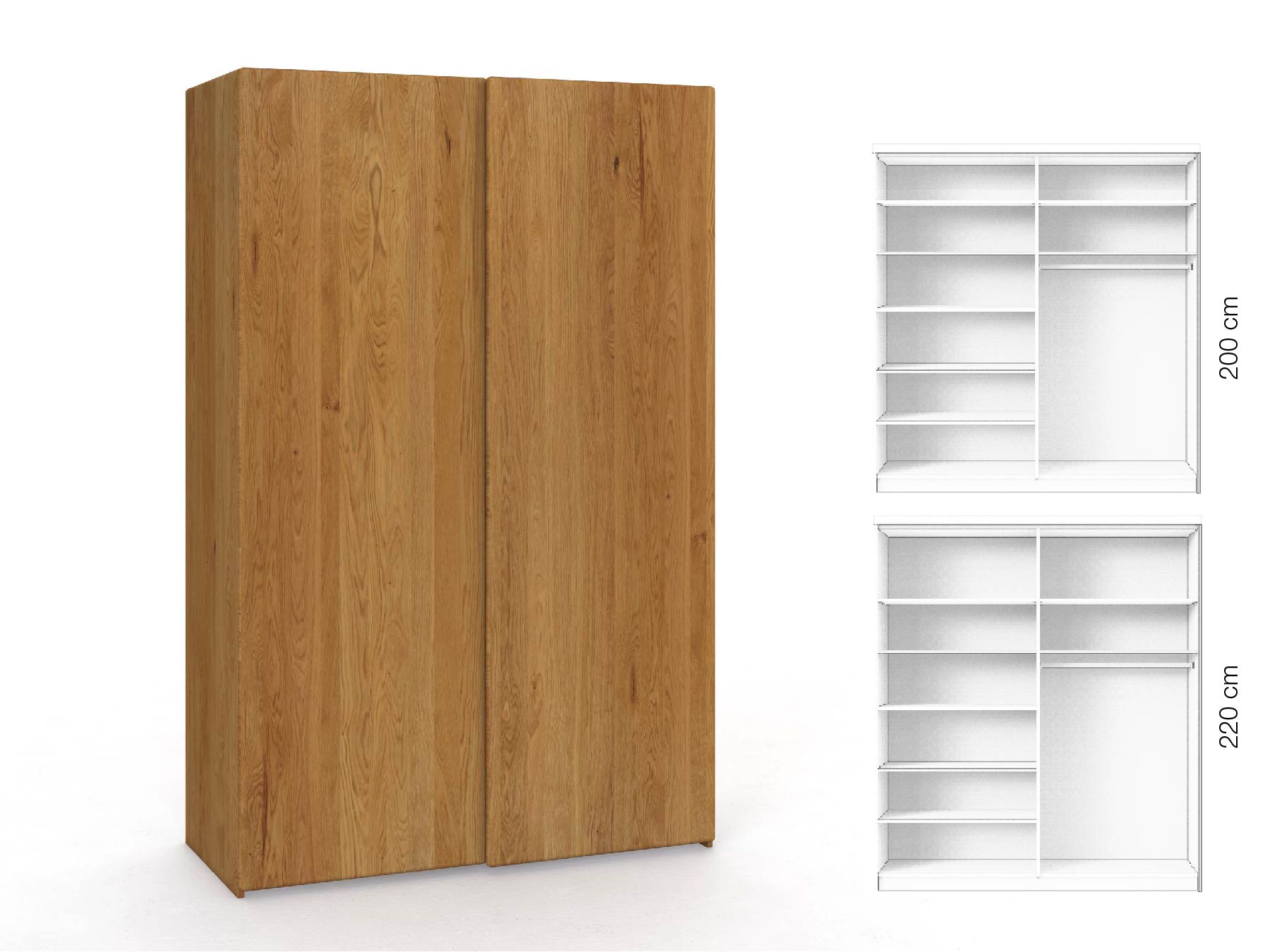 Eichenschrank „Viktor", 2-türig, Höhe 220 cm, Inneneinrichtung: B, Grifflos