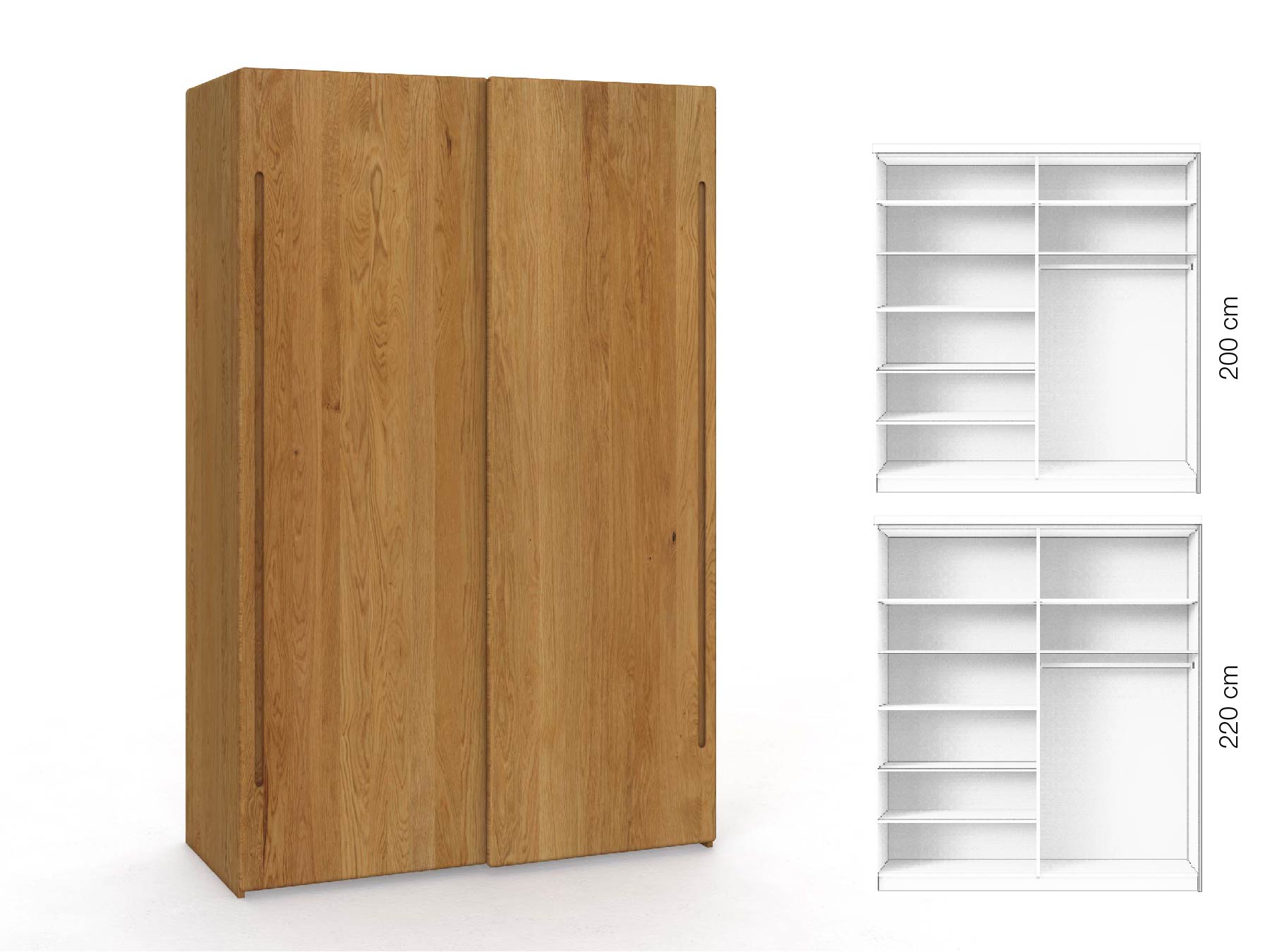 Eichenschrank „Viktor", 2-türig, Höhe 220 cm, Inneneinrichtung: B, Griff C