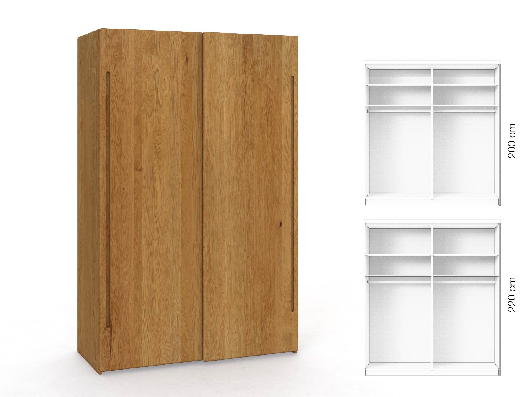 Eichenschrank „Viktor", 2-türig, Höhe 220 cm, Inneneinrichtung: A, Griff C