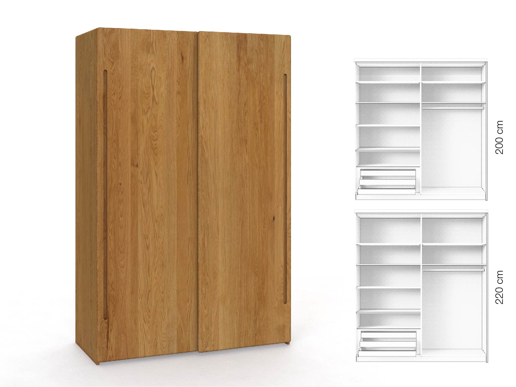 Eichenschrank „Viktor", 2-türig, Höhe 220 cm, Inneneinrichtung: D, Griff C