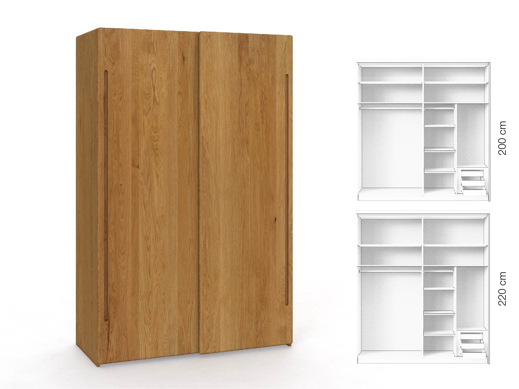 Eichenschrank „Viktor", 2-türig, Höhe 220 cm, Inneneinrichtung: C, Griff C