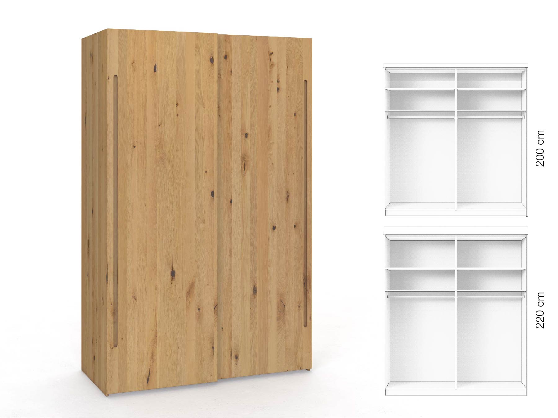 Wildeichenschrank Hell „Ludwig", 2-türig, Höhe 220 cm, Inneneinrichtung: A, Griff C
