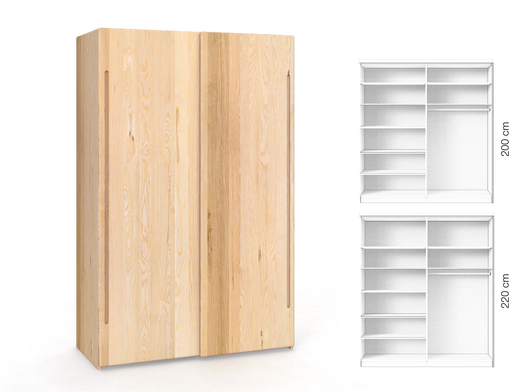 Eschenschrank „Viktor", 2-türig, Höhe 220 cm, Inneneinrichtung: B, Griff C