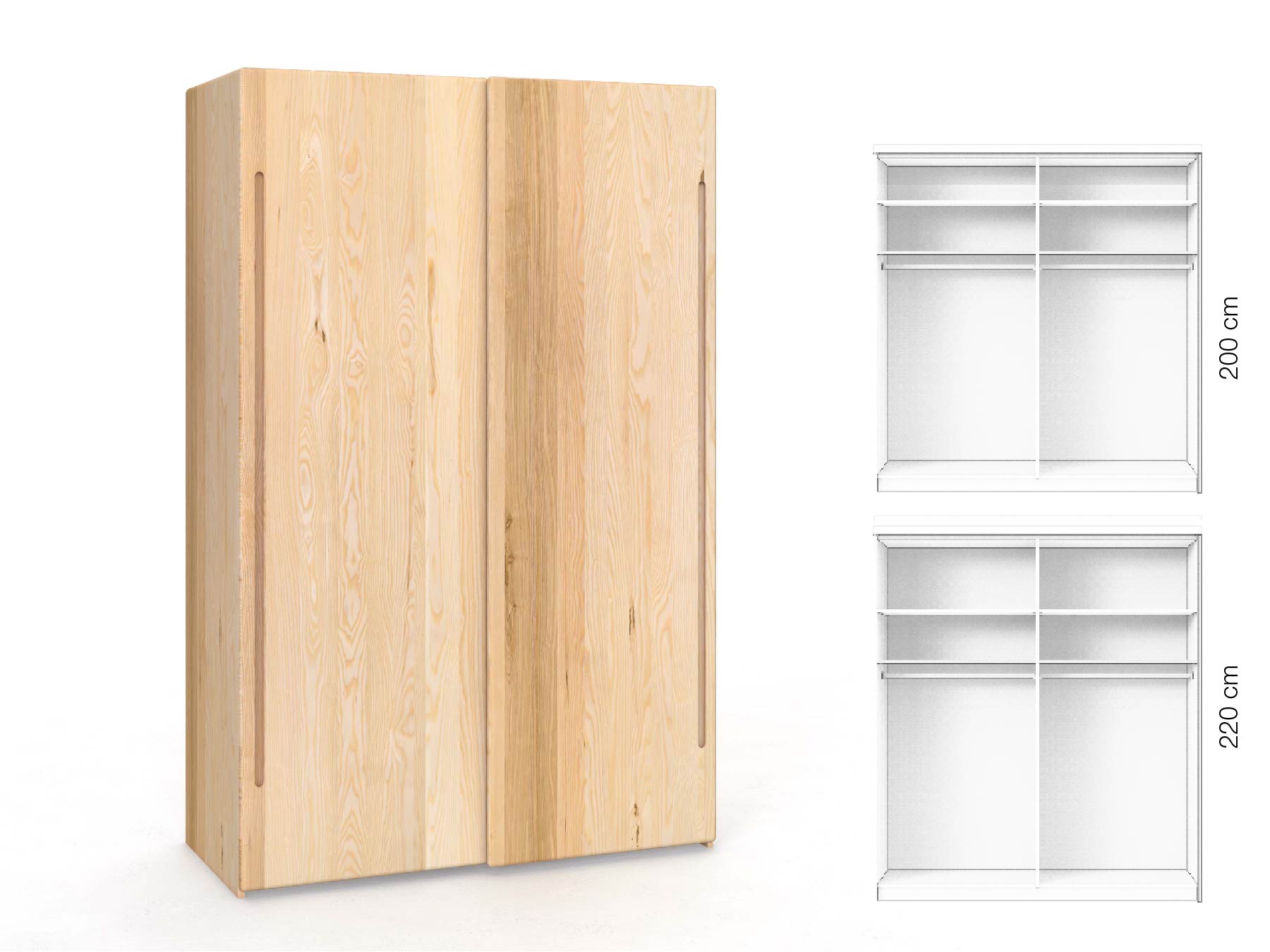 Eschenschrank „Viktor", 2-türig, Höhe 220 cm, Inneneinrichtung: A, Griff C