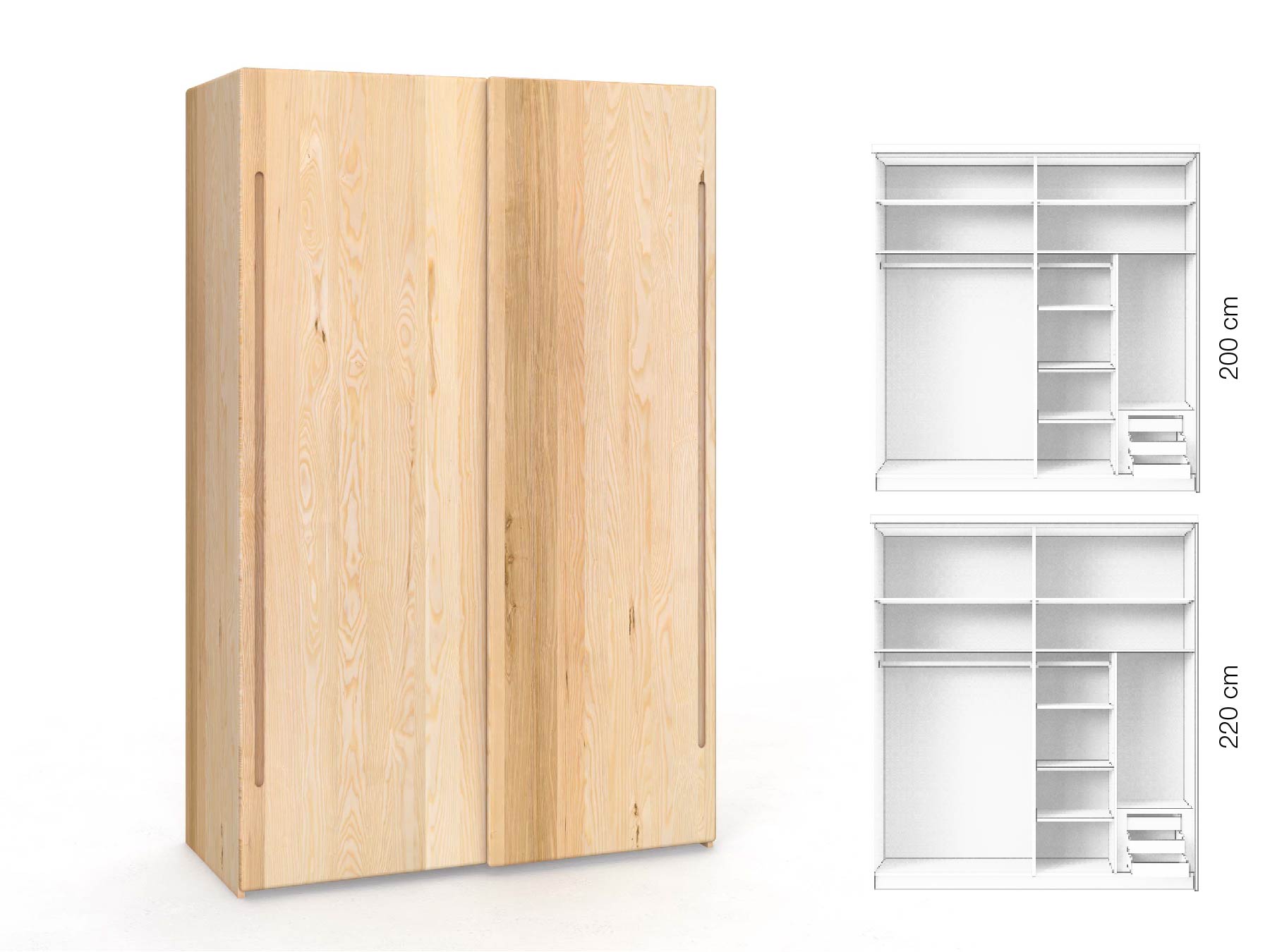 Eschenschrank „Viktor", 2-türig, Höhe 220 cm, Inneneinrichtung: C, Griff C
