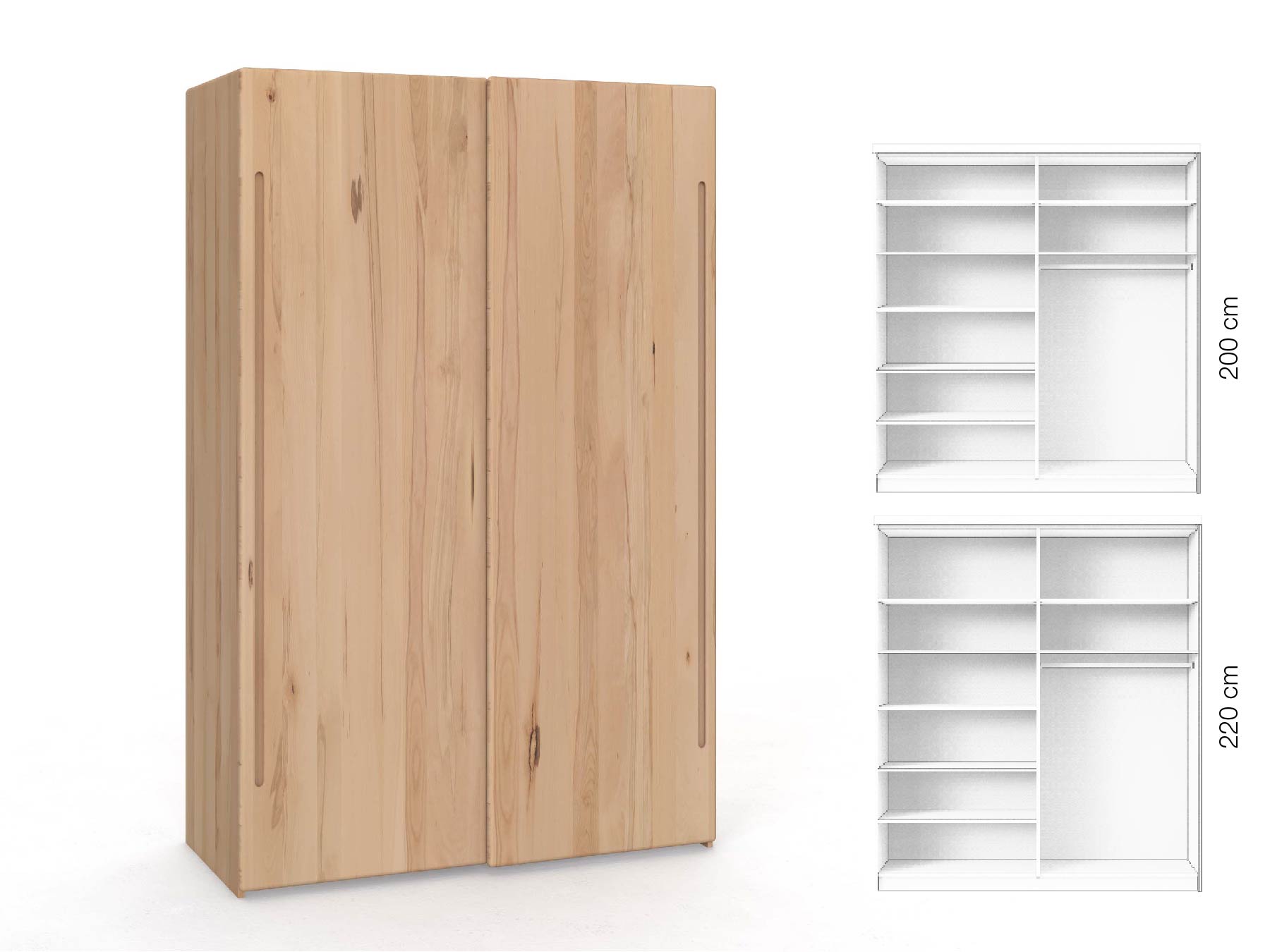 Kernbuchenschrank „Viktor", 2-türig, Höhe 220 cm, Inneneinrichtung: B, Griff C