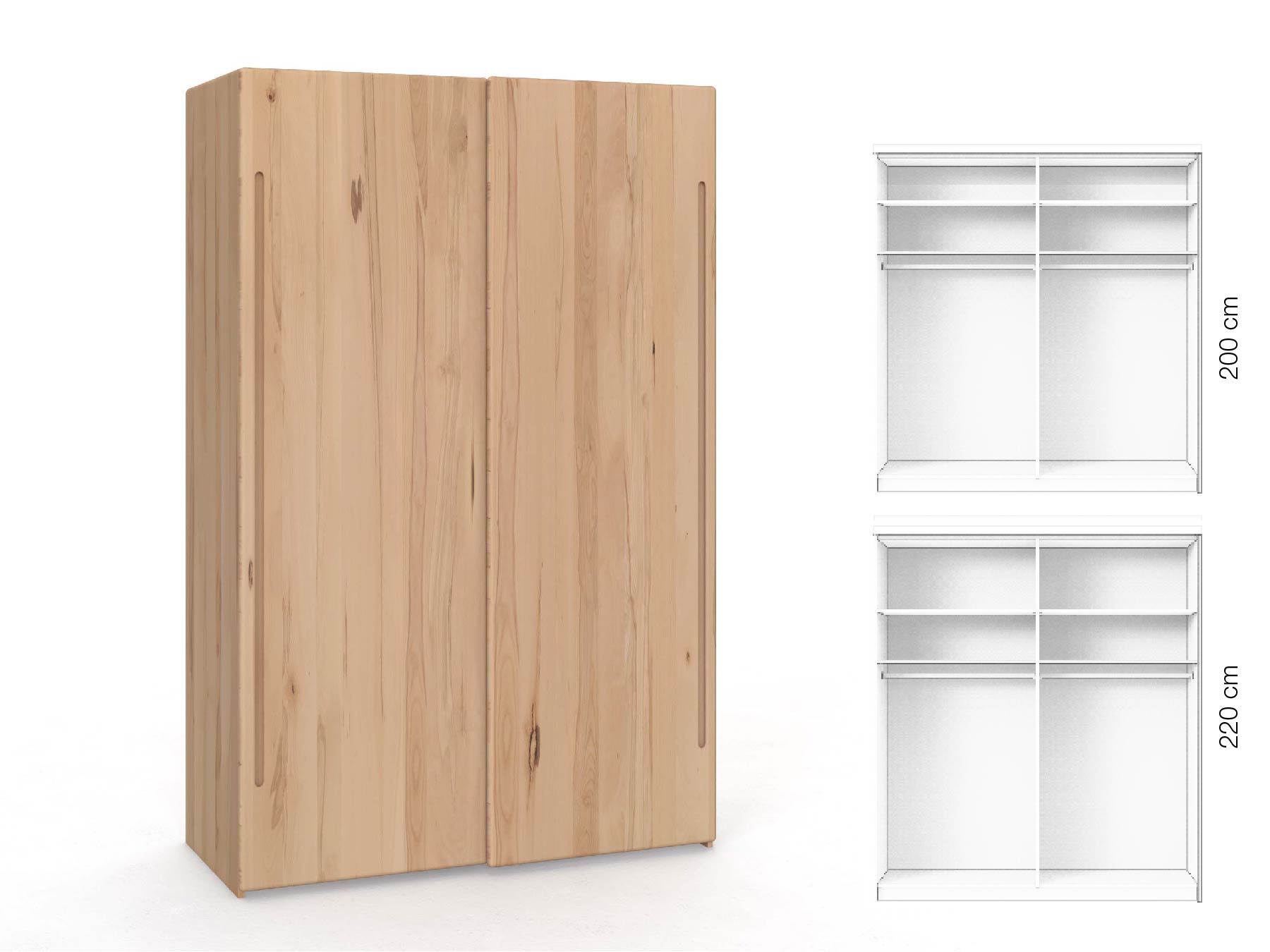 Kernbuchenschrank „Viktor", 2-türig, Höhe 220 cm, Inneneinrichtung: A, Griff C