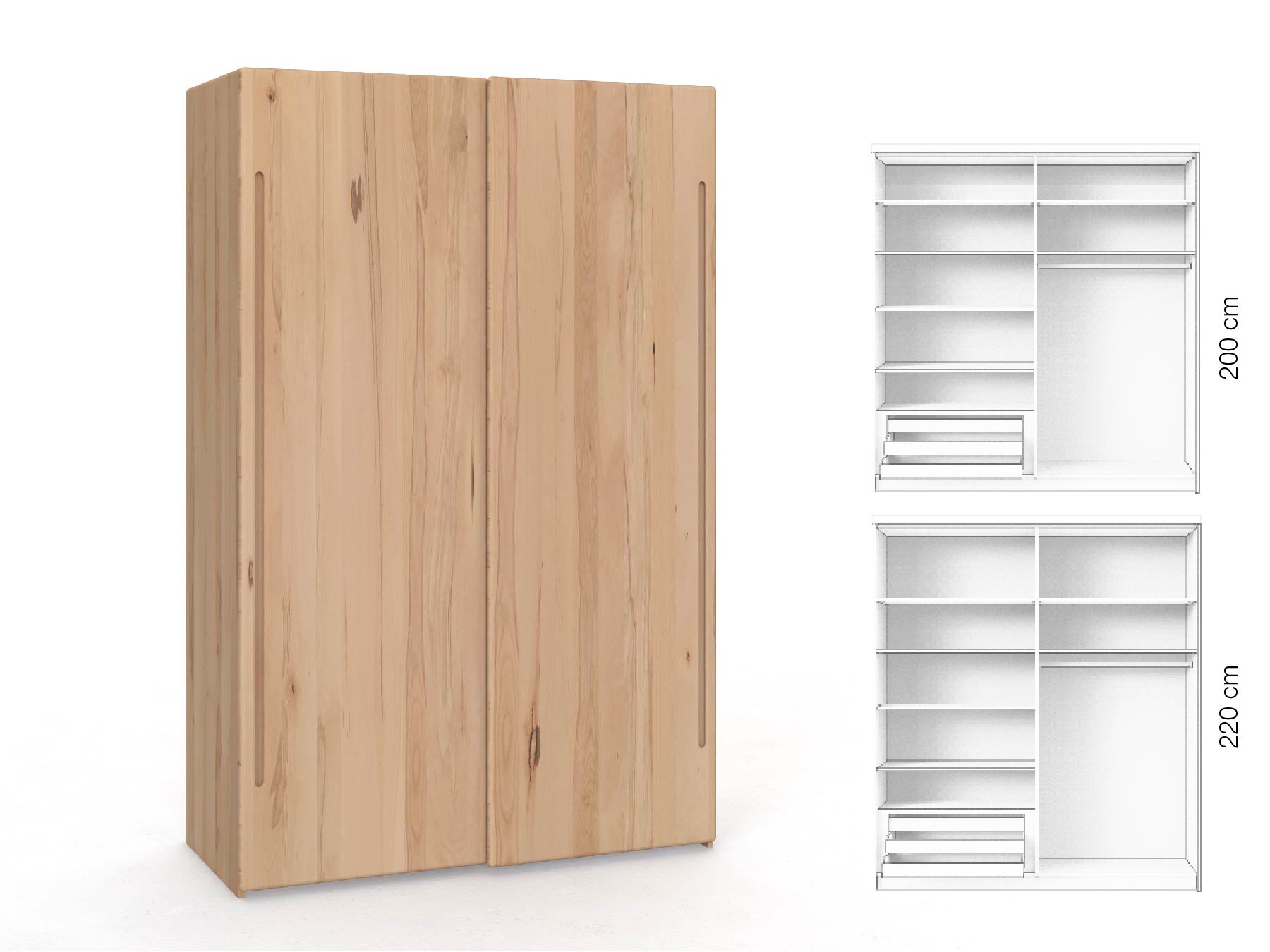 Kernbuchenschrank „Viktor", 2-türig, Höhe 220 cm, Inneneinrichtung: D, Griff C
