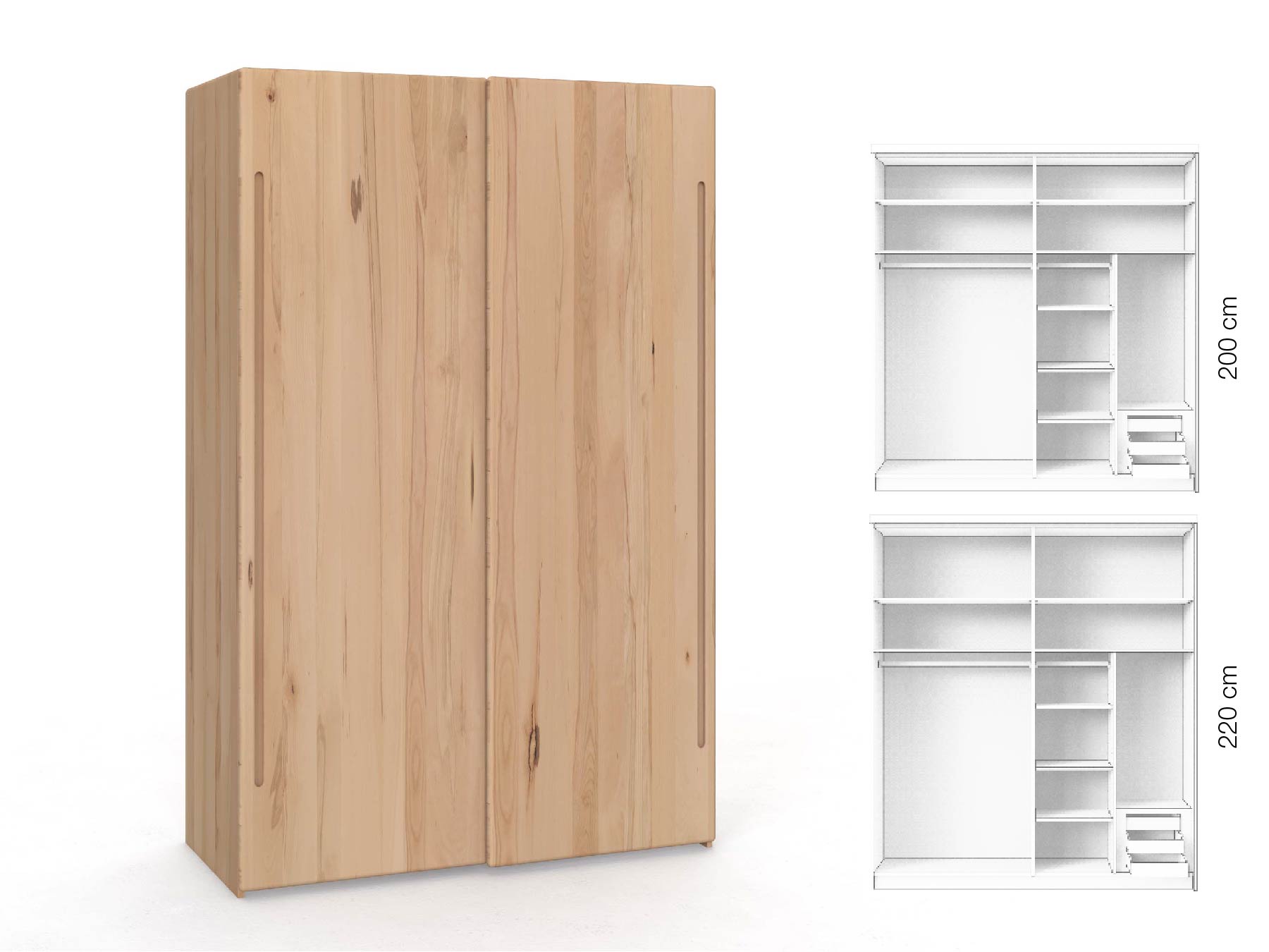 Kernbuchenschrank „Viktor", 2-türig, Höhe 220 cm, Inneneinrichtung: C, Griff C
