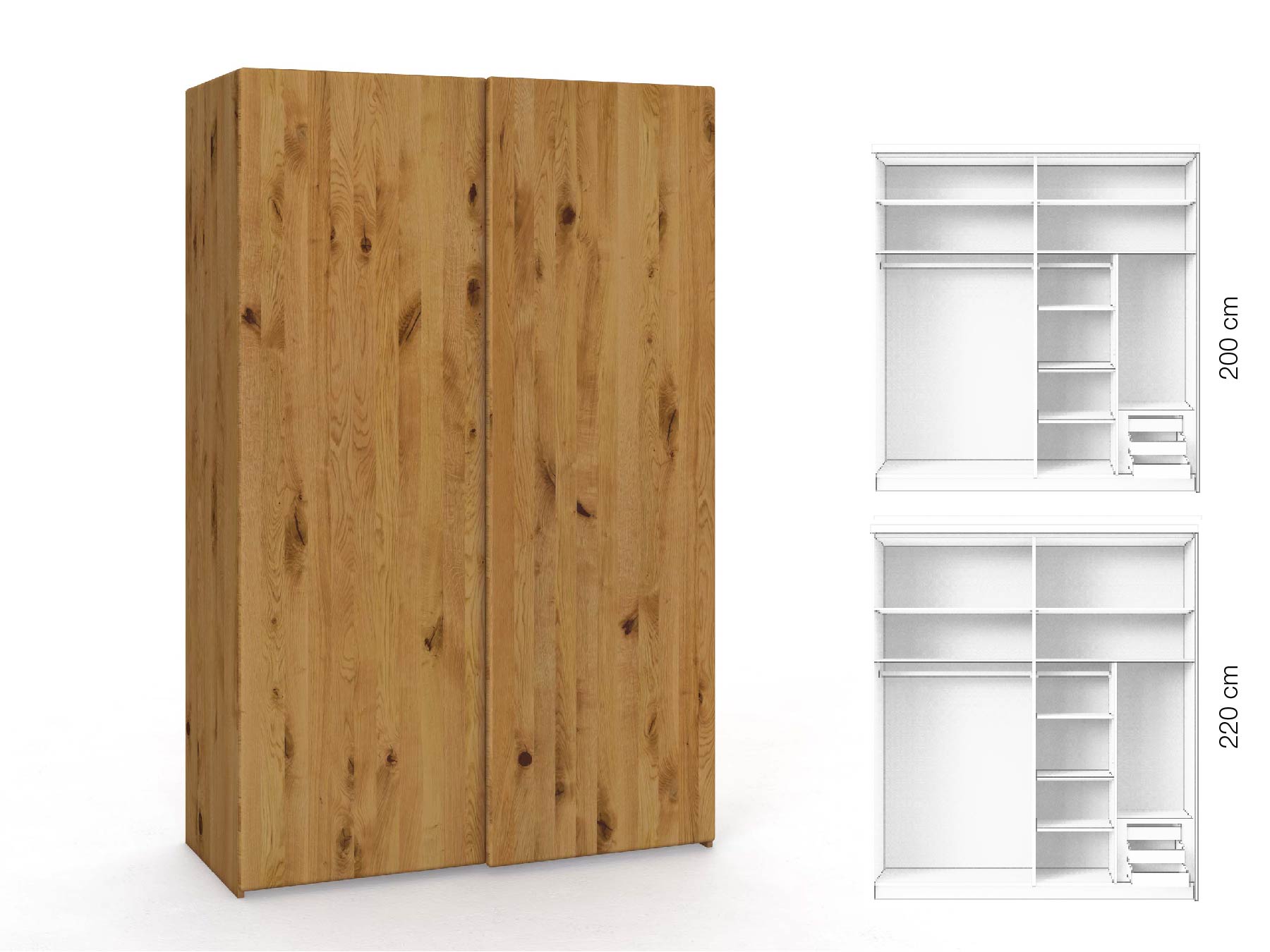 Wildeichenschrank „Viktor", 2-türig, Höhe 220 cm, Inneneinrichtung: C, Grifflos