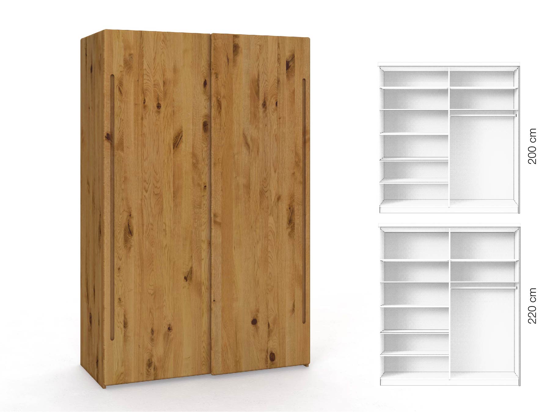 Wildeichenschrank „Viktor", 2-türig, Höhe 220 cm, Inneneinrichtung: B, Griff C
