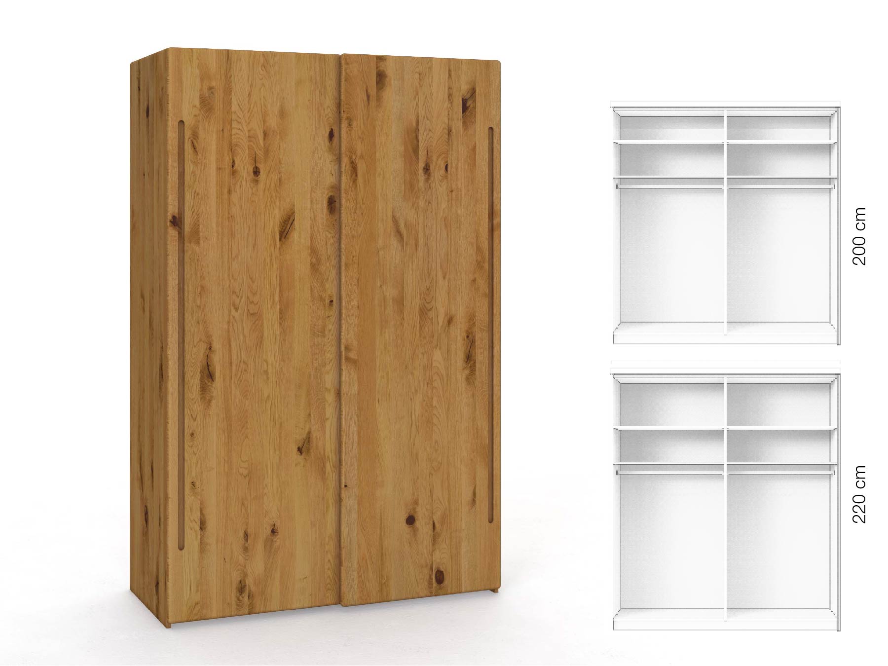 Wildeichenschrank „Viktor", 2-türig, Höhe 220 cm, Inneneinrichtung: A, Griff C