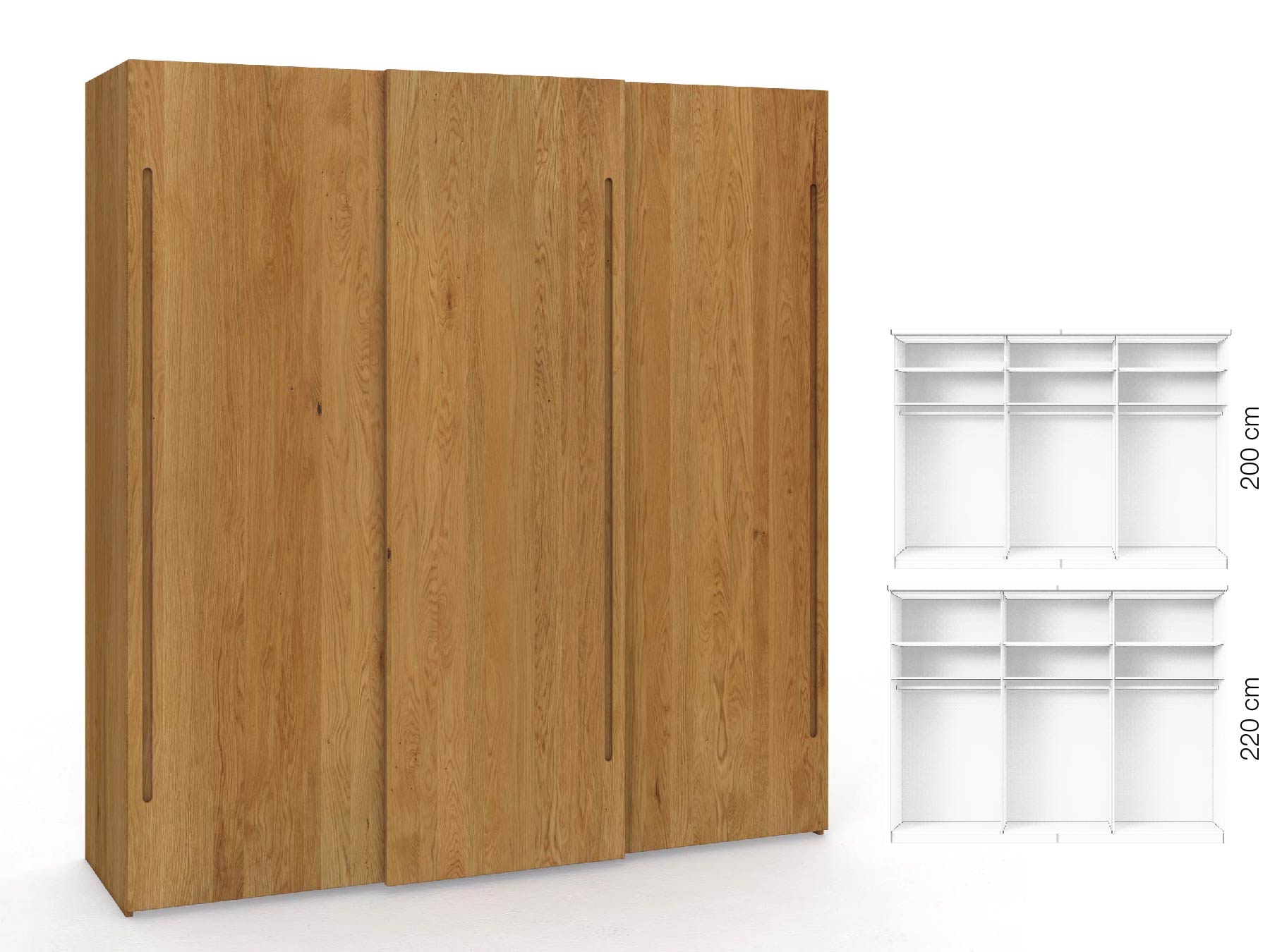 Eichenschrank „Ludwig", 3-türig, Höhe 220 cm, Inneneinrichtung: A, Griff C