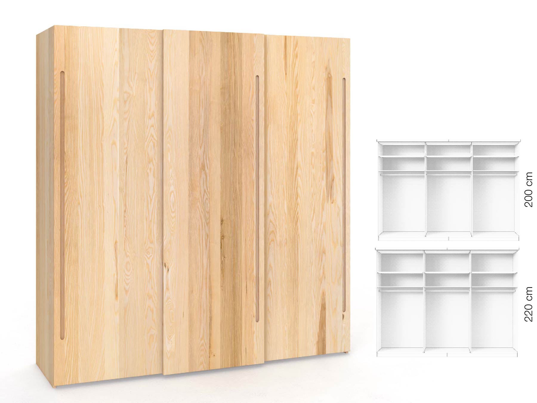 Eschenschrank „Ludwig", 3-türig, Höhe 220 cm, Inneneinrichtung: A, Griff C