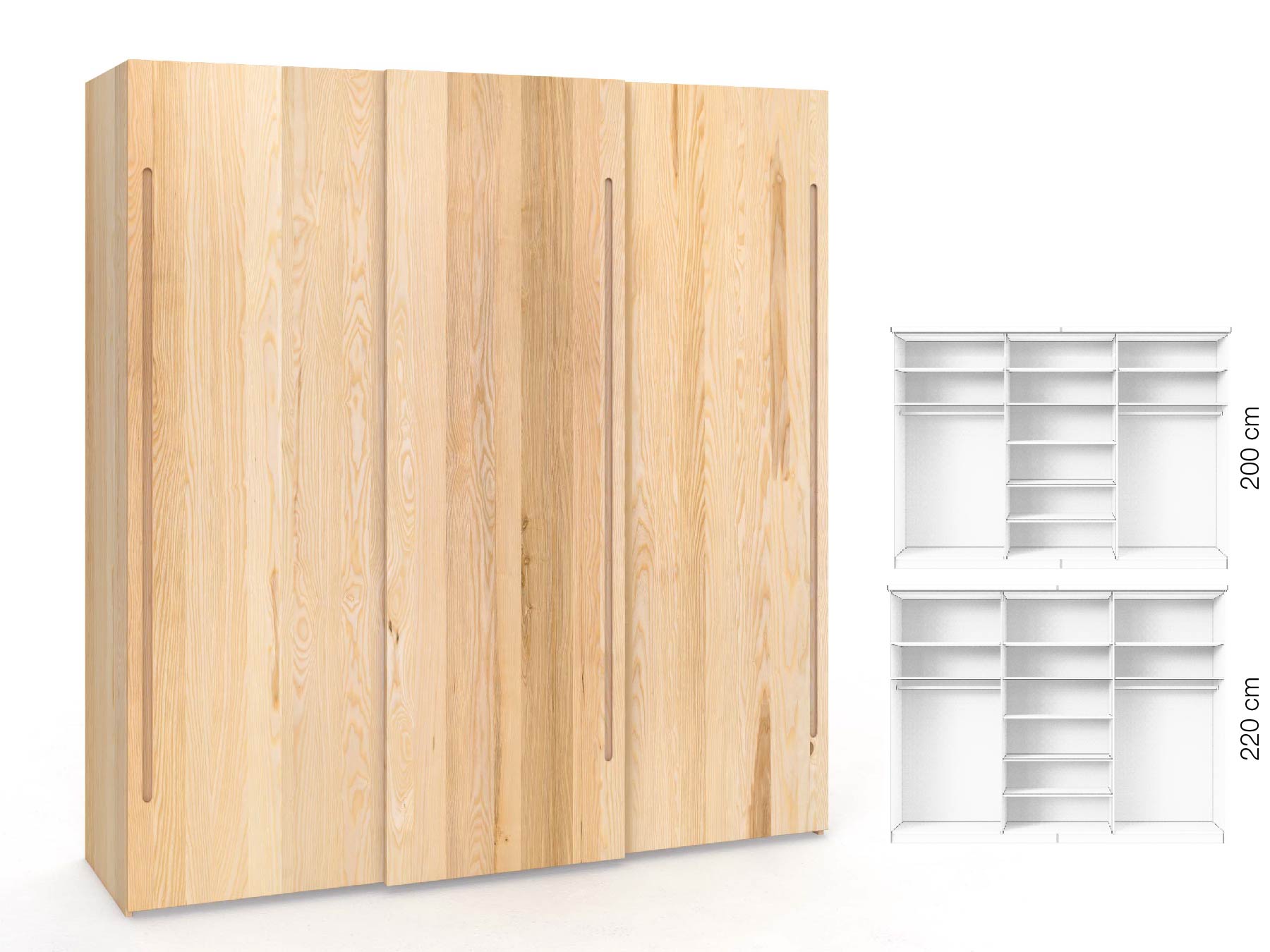 Eschenschrank „Ludwig", 3-türig, Höhe 220 cm, Inneneinrichtung: B, Griff C