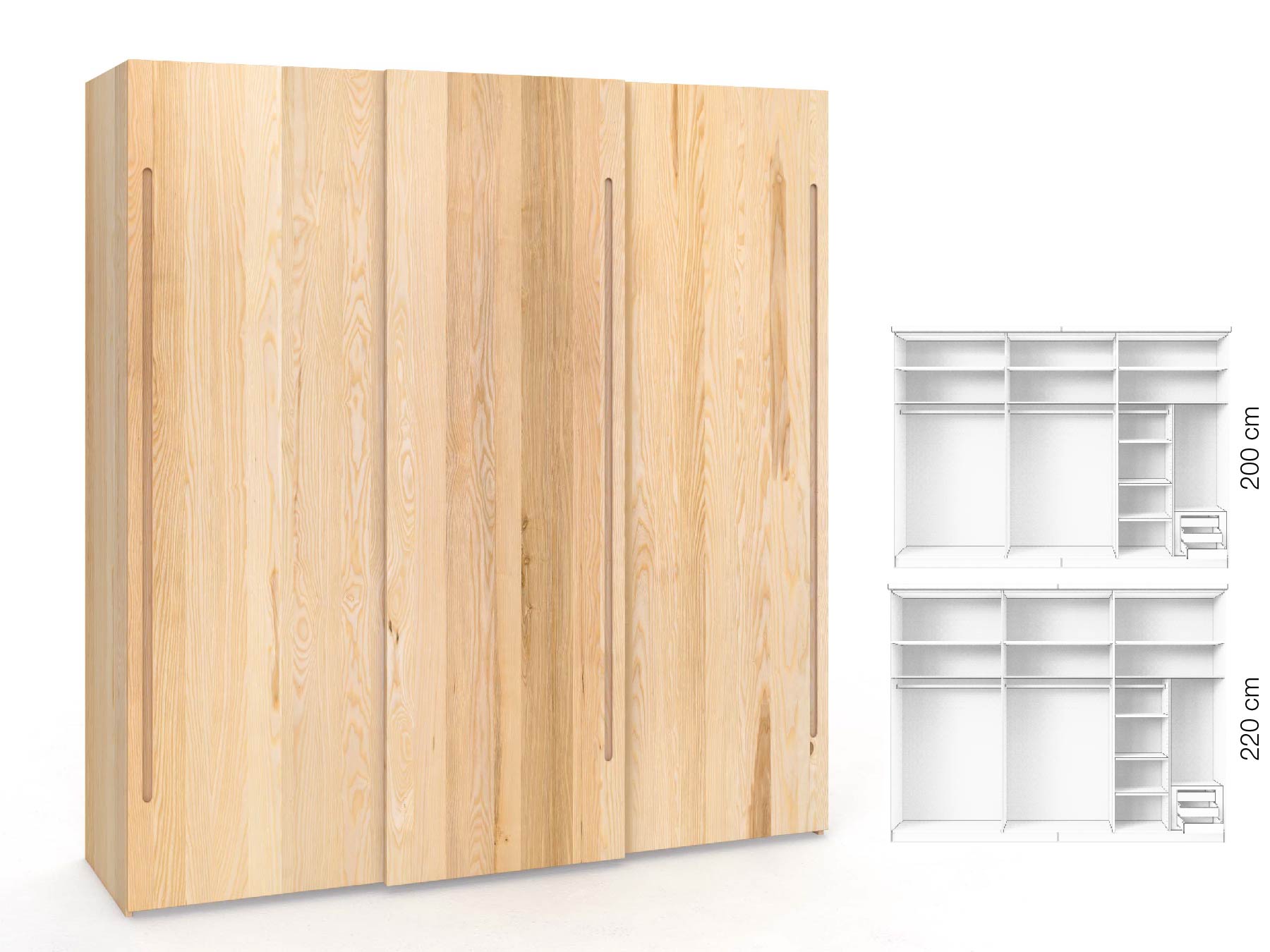 Eschenschrank „Ludwig", 3-türig, Höhe 220 cm, Inneneinrichtung: C, Griff C