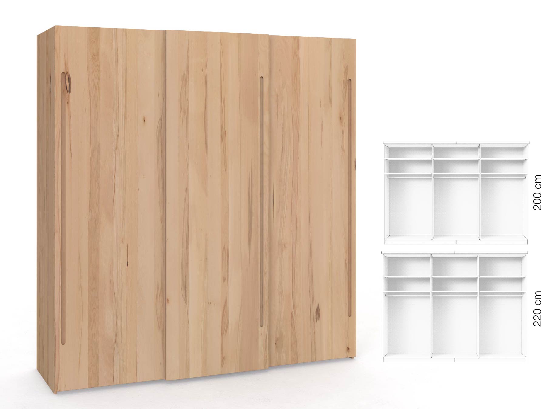 Buchenschrank „Ludwig", 3-türig, Höhe 220 cm, Inneneinrichtung: A, Griff C
