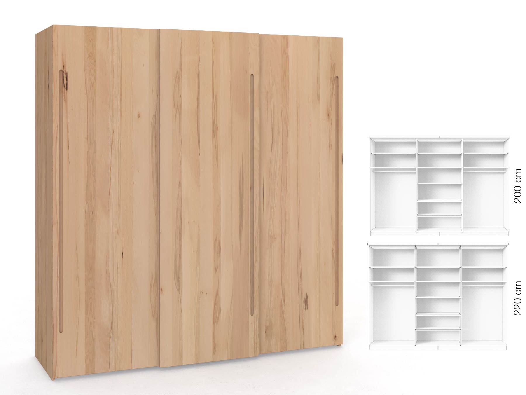 Buchenschrank „Ludwig", 3-türig, Höhe 220 cm, Inneneinrichtung: B, Griff C