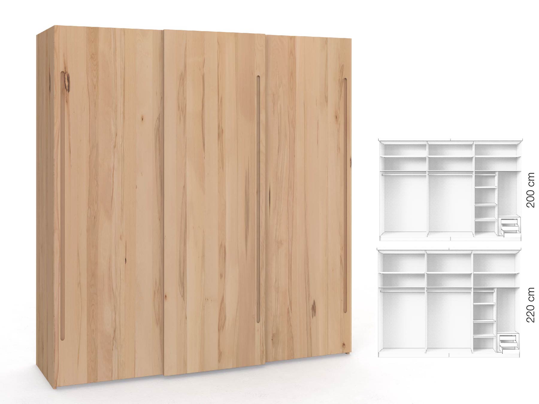 Buchenschrank „Ludwig", 3-türig, Höhe 220 cm, Inneneinrichtung: C, Griff C