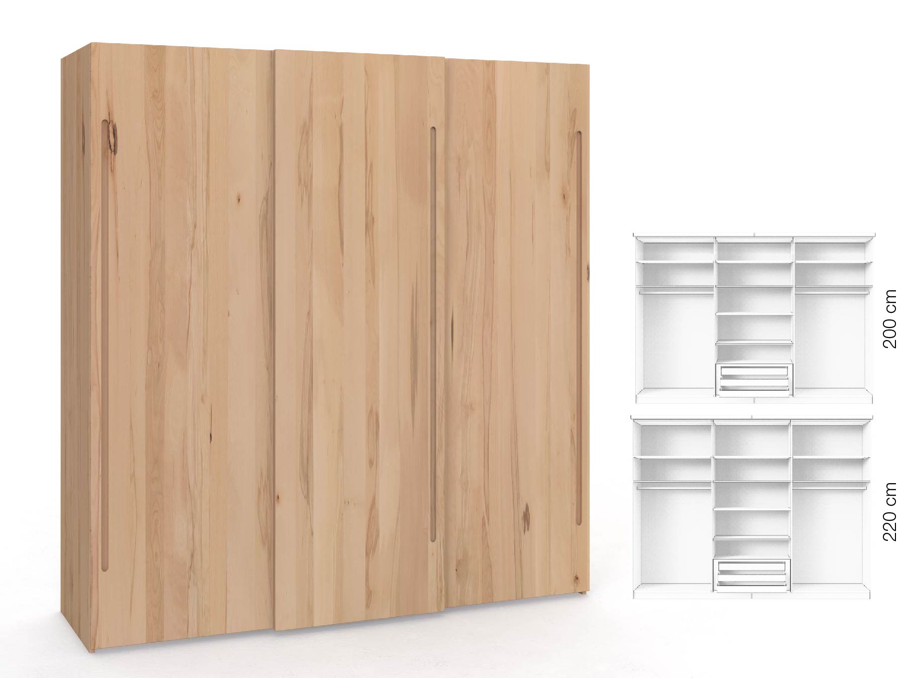 Buchenschrank „Ludwig", 3-türig, Höhe 220 cm, Inneneinrichtung: D, Griff C