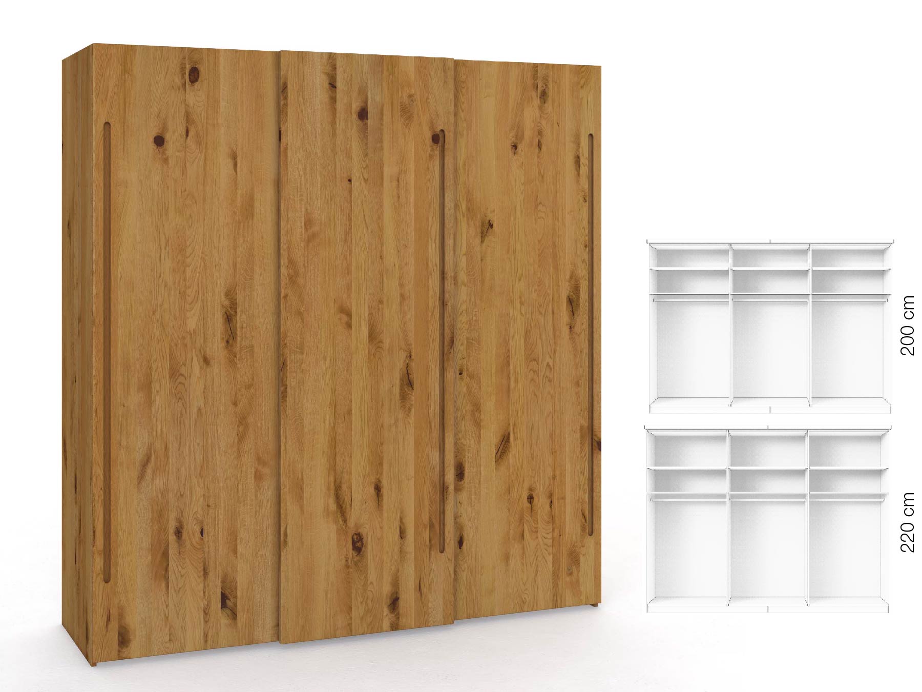 Wildeichenschrank „Ludwig", 3-türig, Höhe 220 cm, Inneneinrichtung: A, Griff C