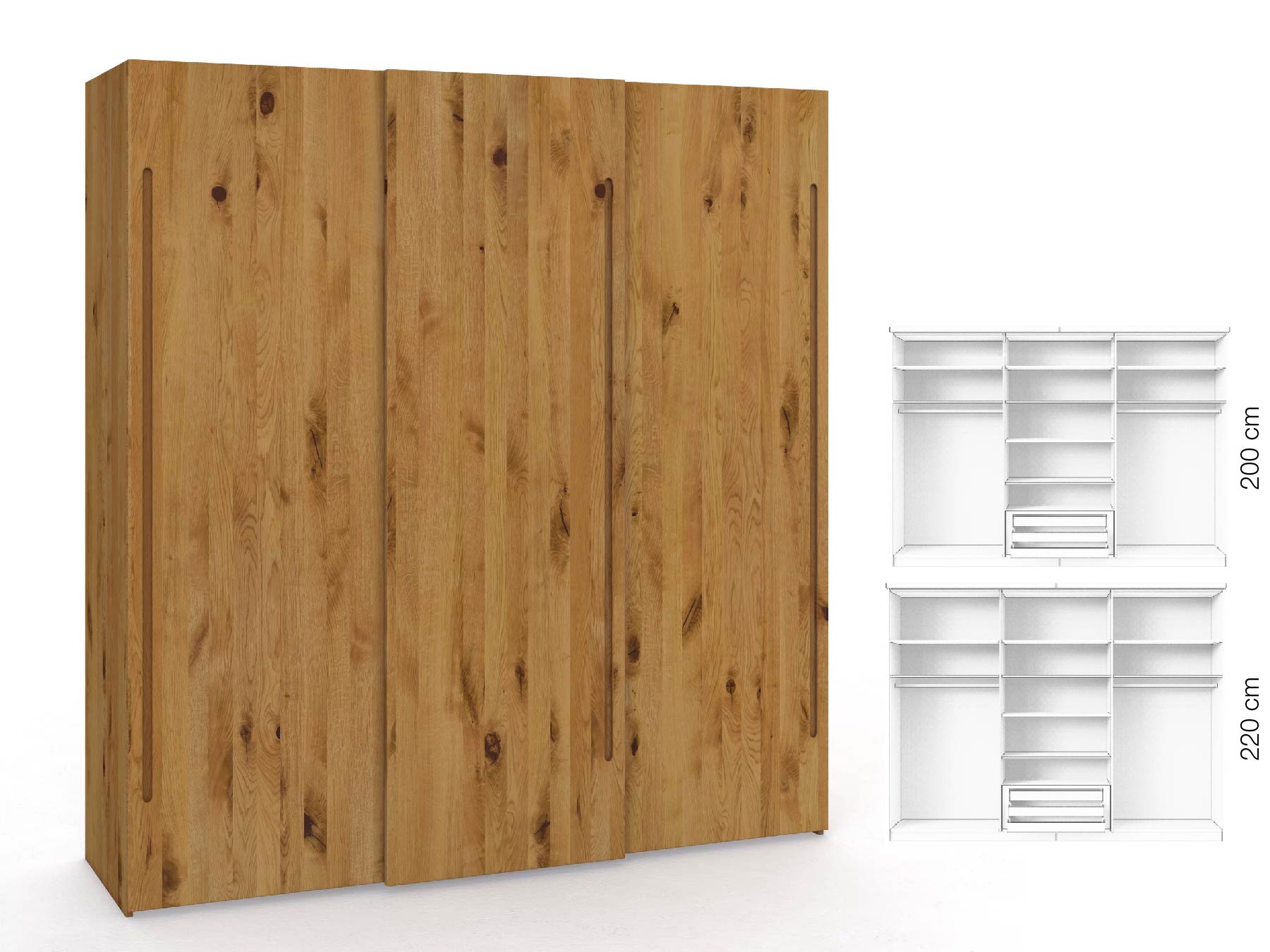 Wildeichenschrank „Ludwig", 3-türig, Höhe 220 cm, Inneneinrichtung: D, Griff C