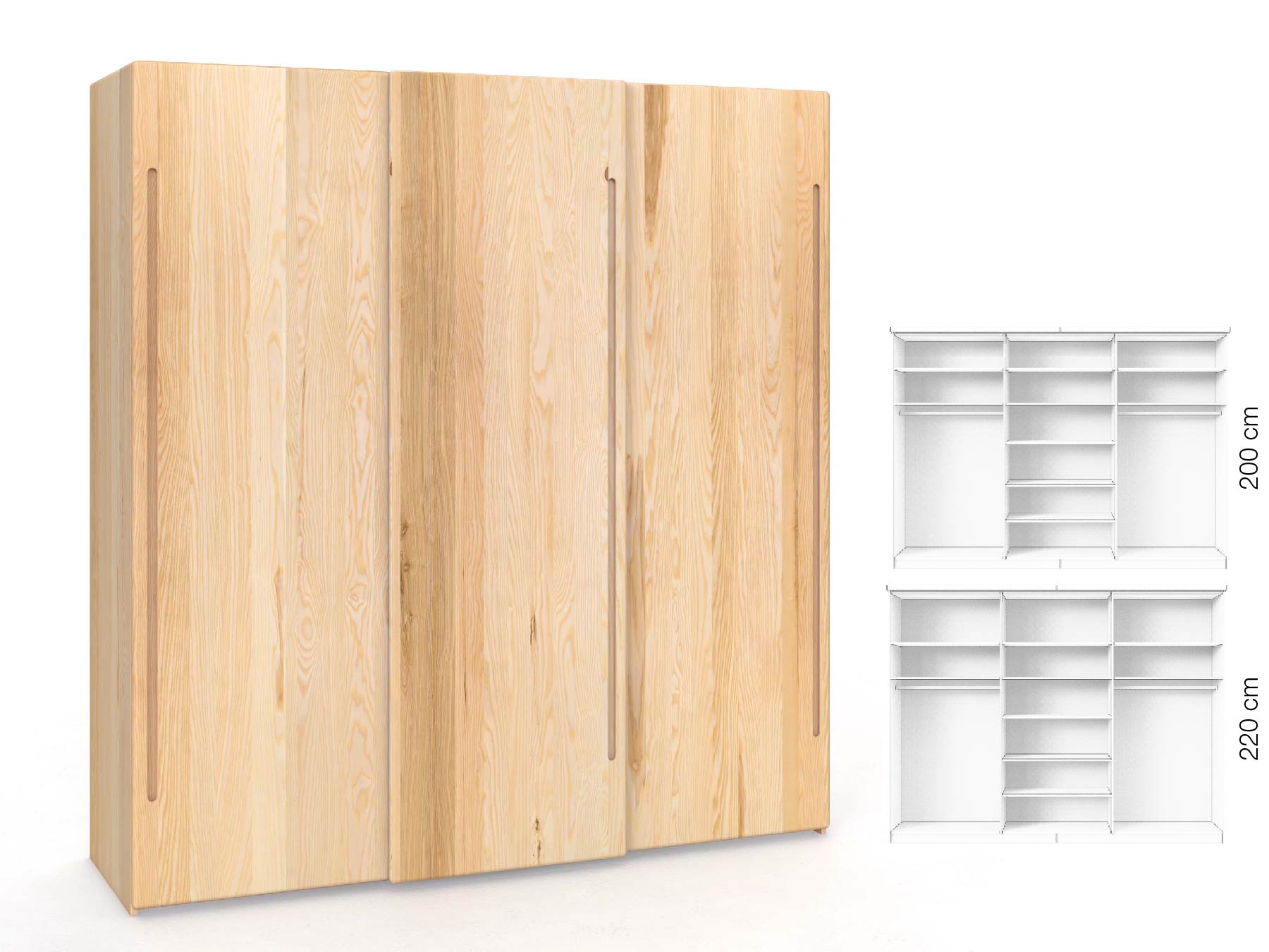 Eschenschrank „Viktor", 3-türig, Höhe 220 cm, Inneneinrichtung: B, Griff C
