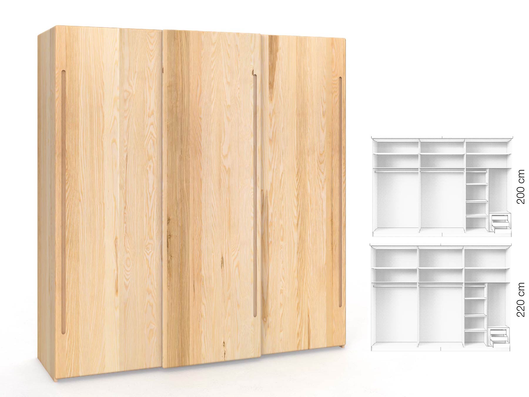 Eschenschrank „Viktor", 3-türig, Höhe 220 cm, Inneneinrichtung: C, Griff C