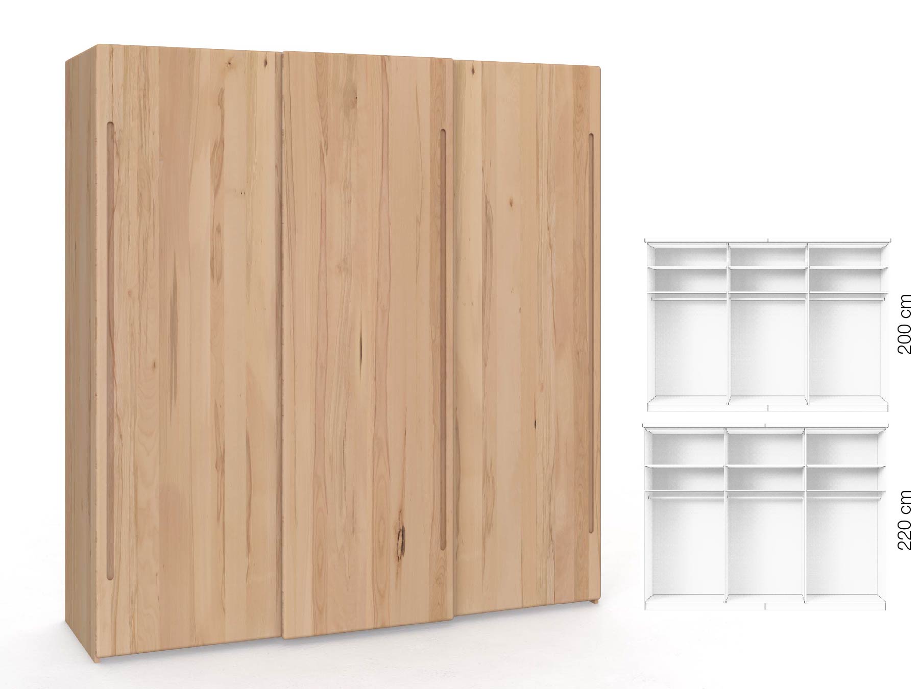 Buchenschrank „Viktor", 3-türig, Höhe 220 cm, Inneneinrichtung: A, Griff C