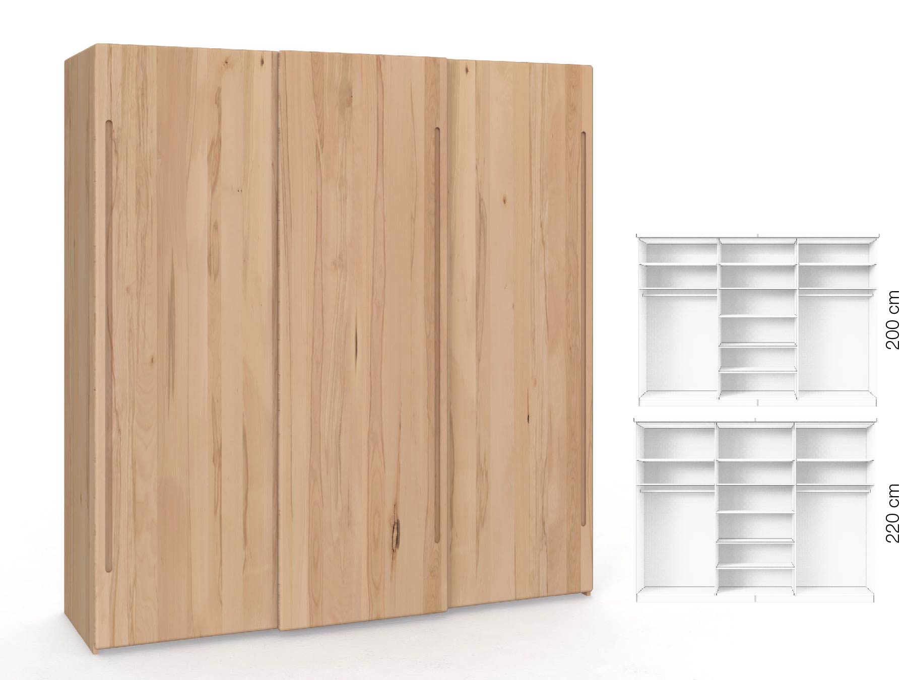 Buchenschrank „Viktor", 3-türig, Höhe 220 cm, Inneneinrichtung: B, Griff C