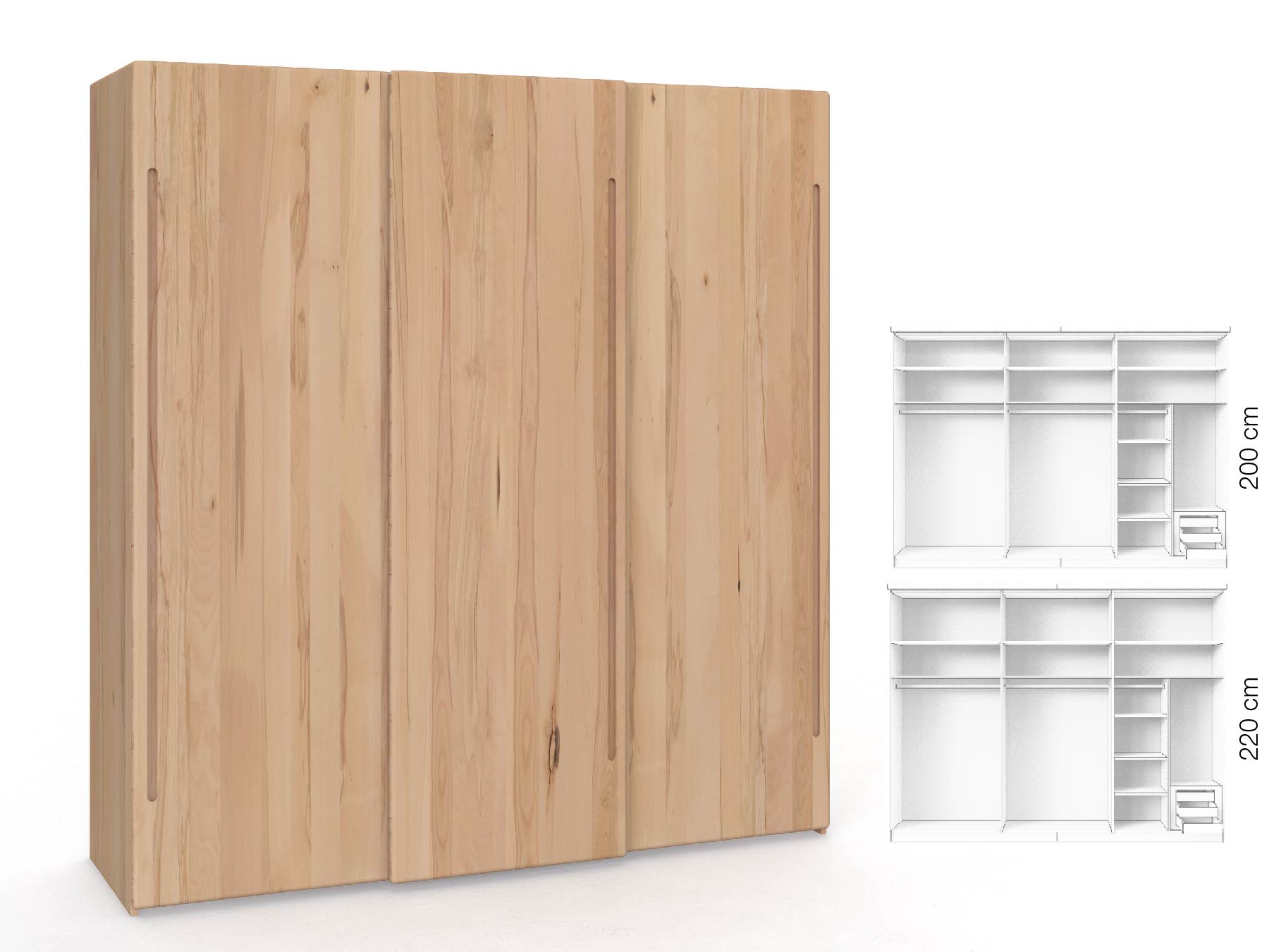 Buchenschrank „Viktor", 3-türig, Höhe 220 cm, Inneneinrichtung: C, Griff C