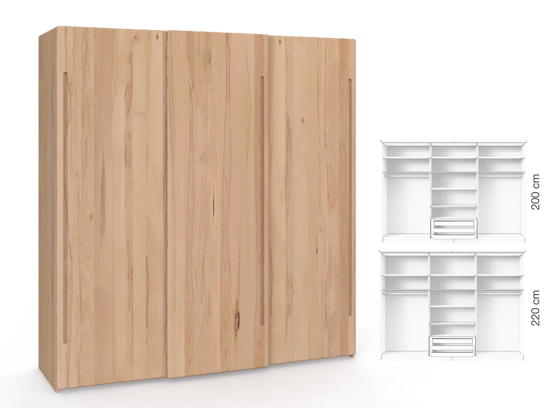 Buchenschrank „Viktor", 3-türig, Höhe 220 cm, Inneneinrichtung: D, Griff C