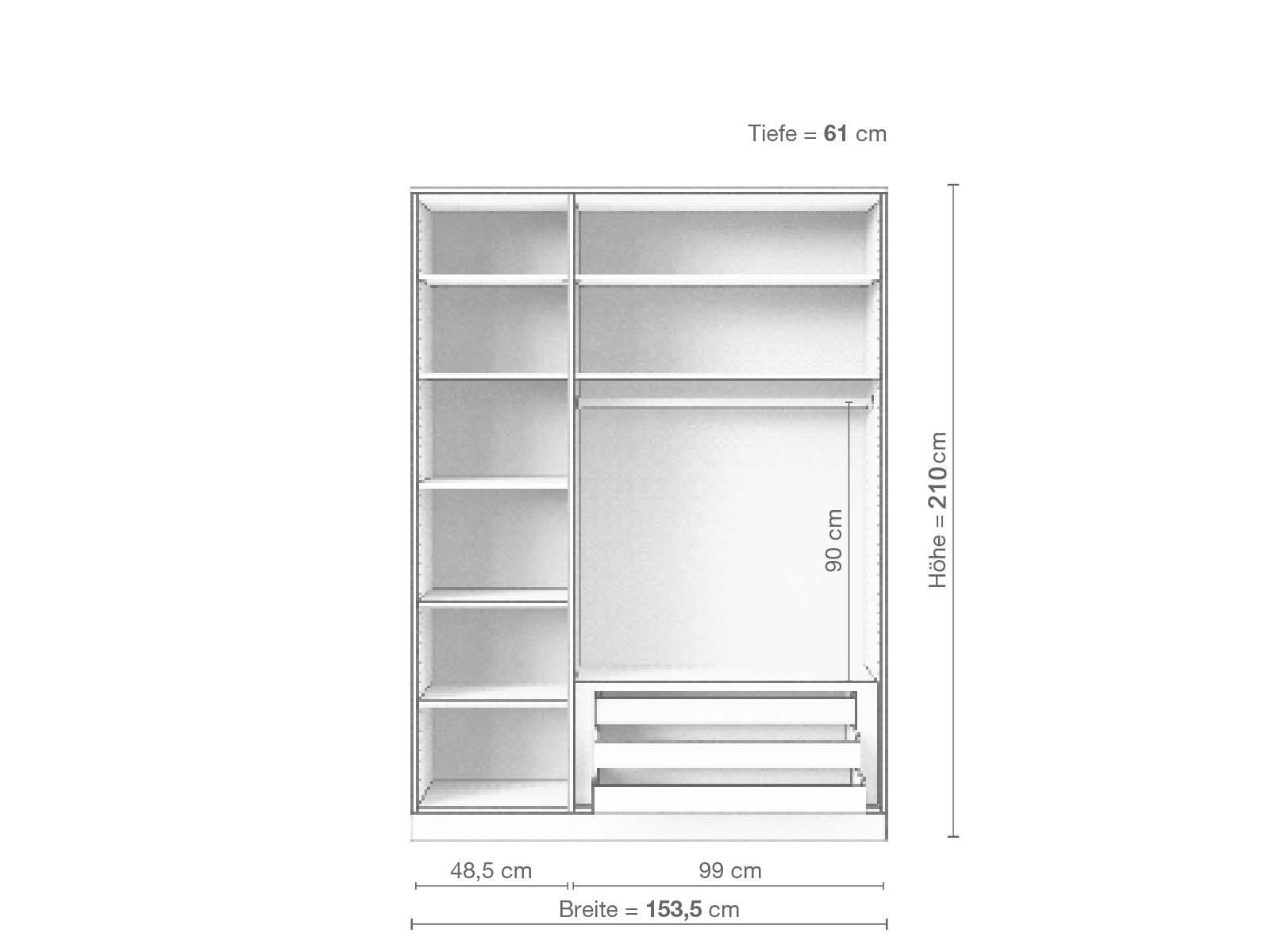 Eschenschrank „Alpenrose“, 3-türig, Höhe 210 cm, Inneneinrichtung C